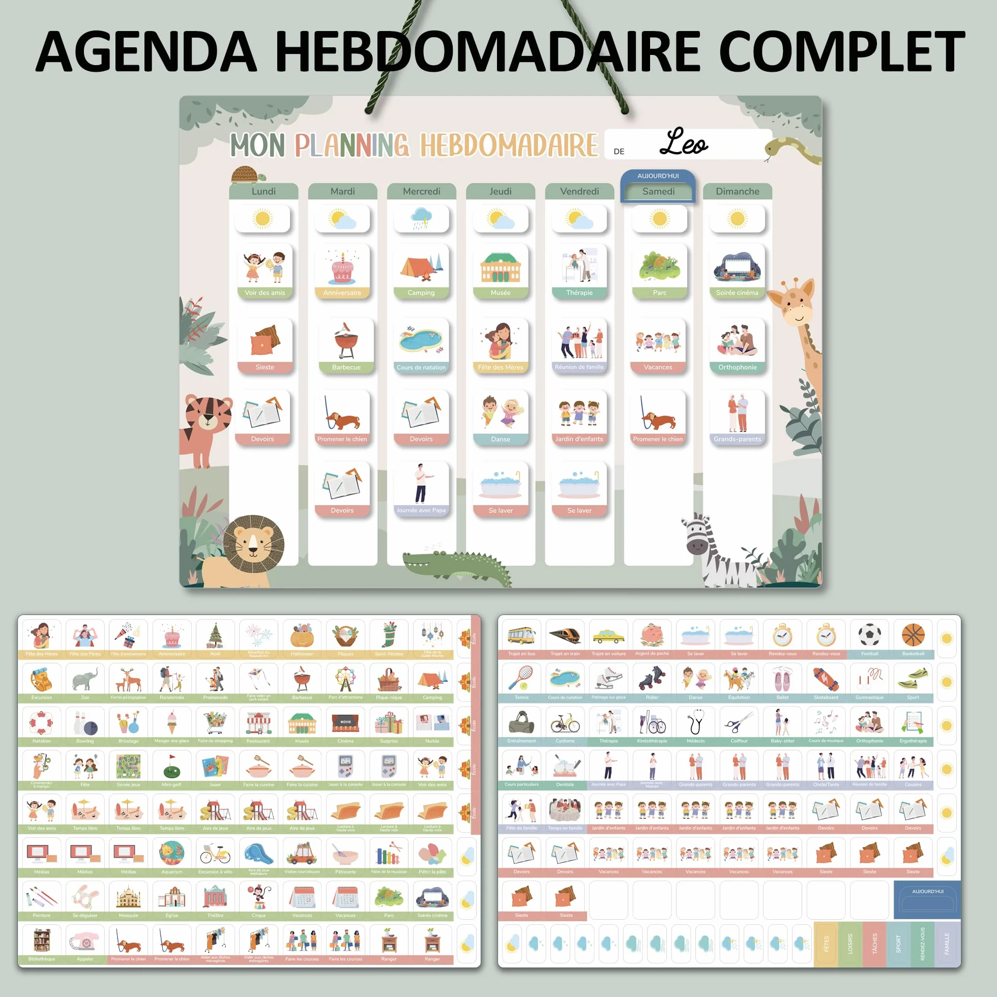 Planning de Semainier Enfant Montessori 42x32 cm avec 177 Aimants - Tableau de Récompense Effaçable et Réutilisable