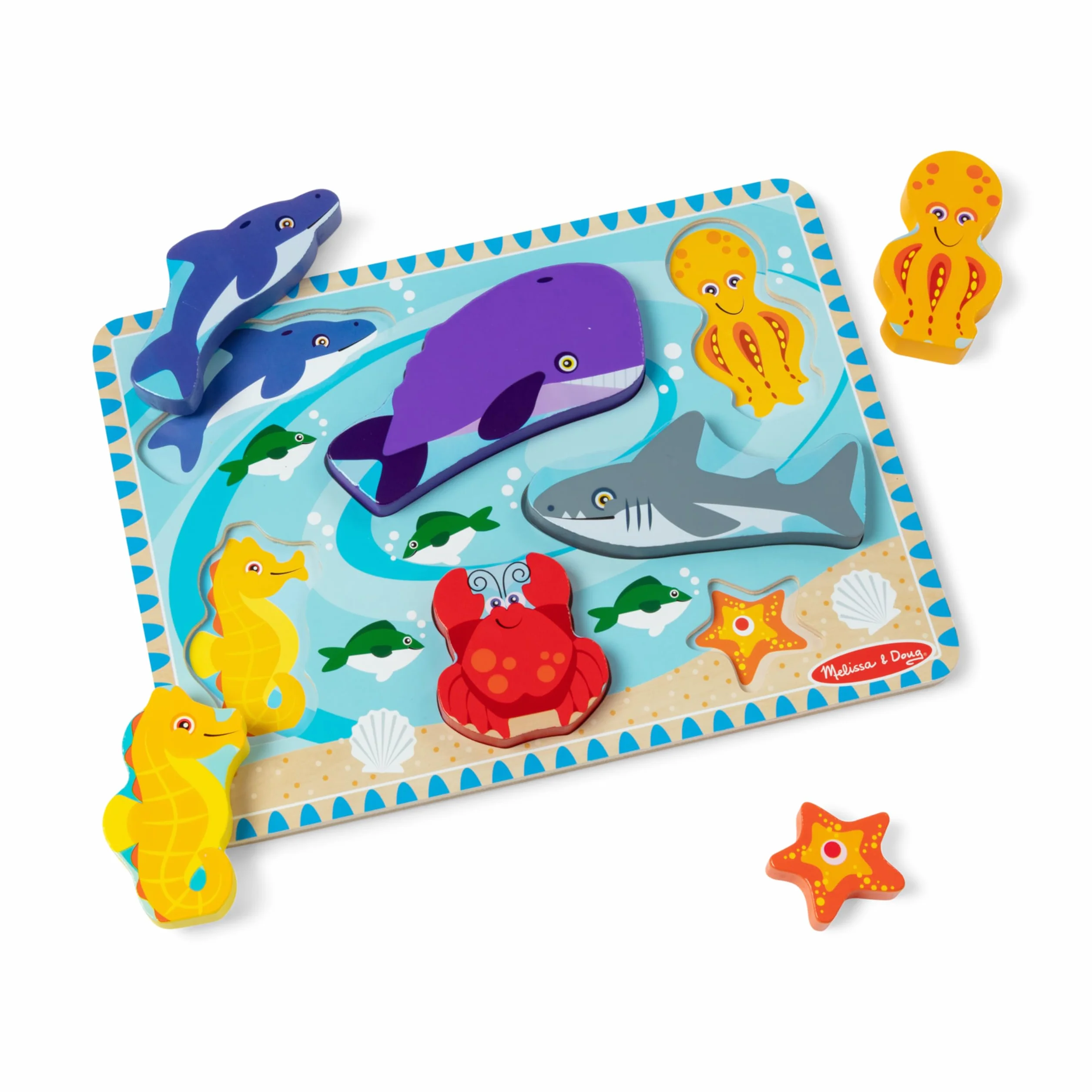 Melissa & Doug Puzzle Animaux Marins 7 Pièces Jouet En Bois Educatif Enfant 2 Ans+