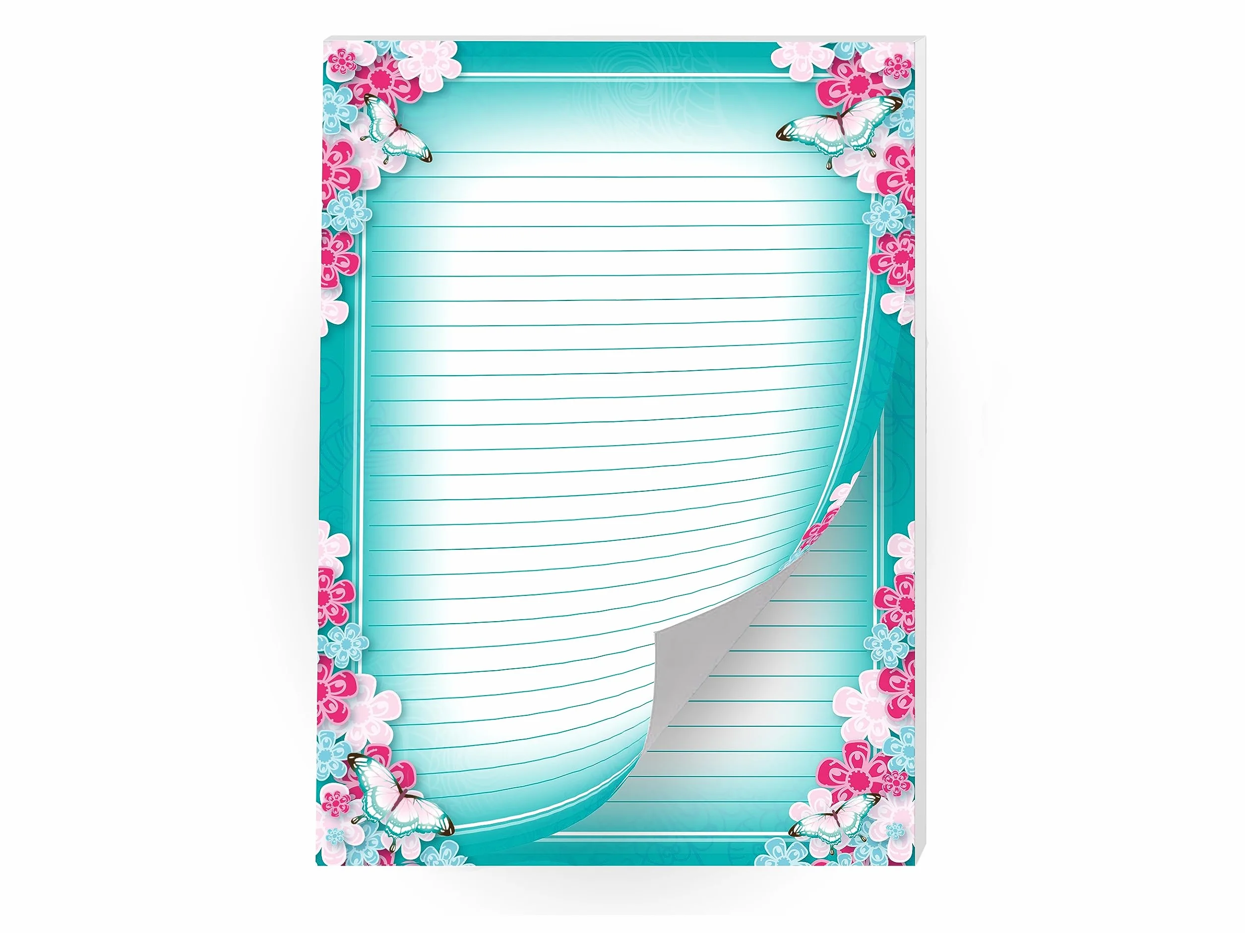 Bloc de papier à lettre A5 coloré papillons fleurs 25 feuilles