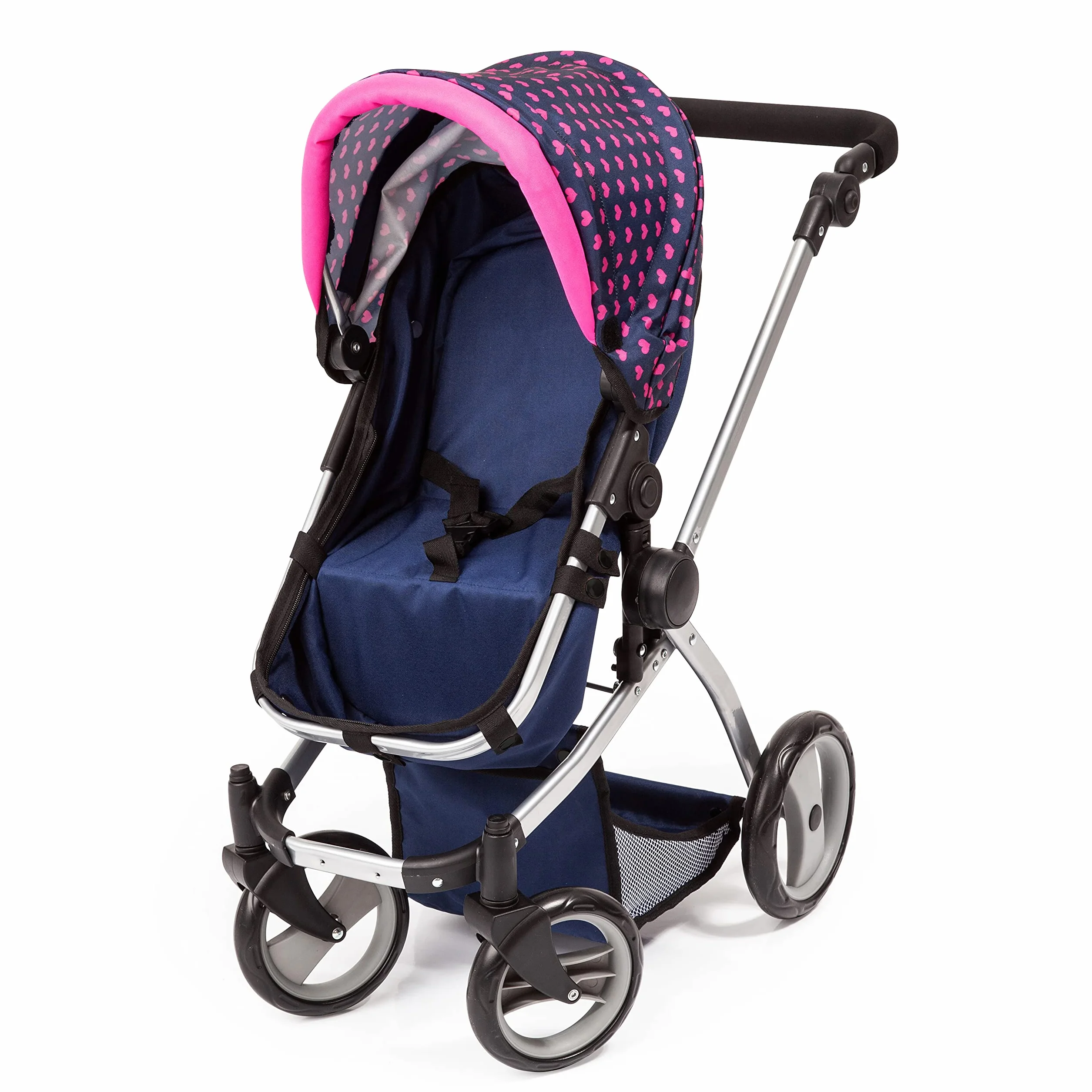 Bayer Design 18354AC Grand Ensemble de Poussette de poupée, Landau, Transformable, réglable en Hauteur, lit de Voyage, Sac à bandoulière, Accessoires, Bleu | poignée réglable en hauteur, roues avant pivotantes, panier intégré, sac à bandoulière, sac de co