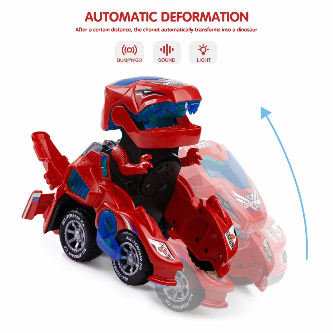 Highttoy Voiture Dinosaure Transformable Enfant, Jouet Transformateur Dinosaure Electrique avec Lumières et Musique, Cadeau 3-6 Ans Garçon Fille, Rouge
