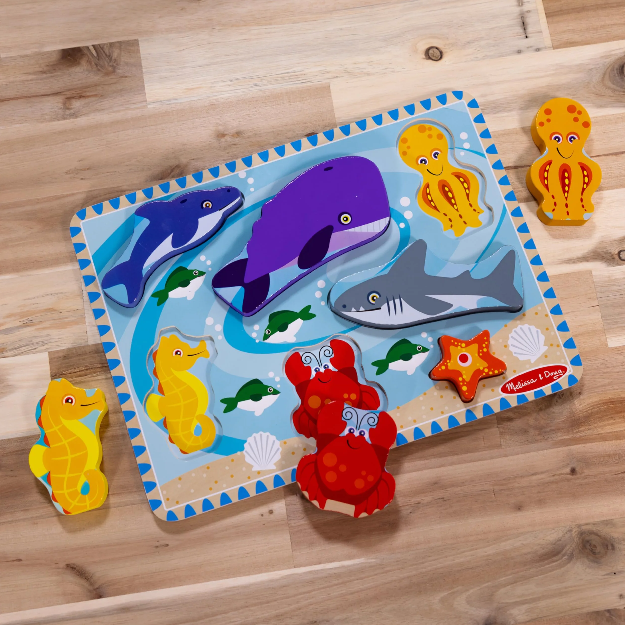 Melissa & Doug Puzzle Animaux Marins 7 Pièces Jouet En Bois Educatif Enfant 2 Ans+