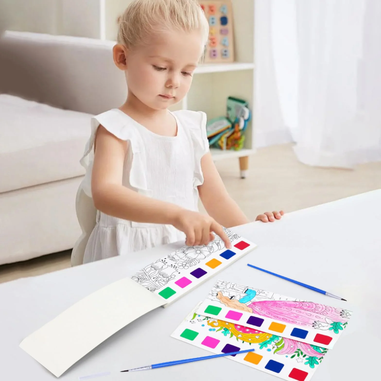 Livre Peinture Aquarelle avec Pinceau Réservoir D'eau, Livre Coloriage Enfant A5 72 Pages