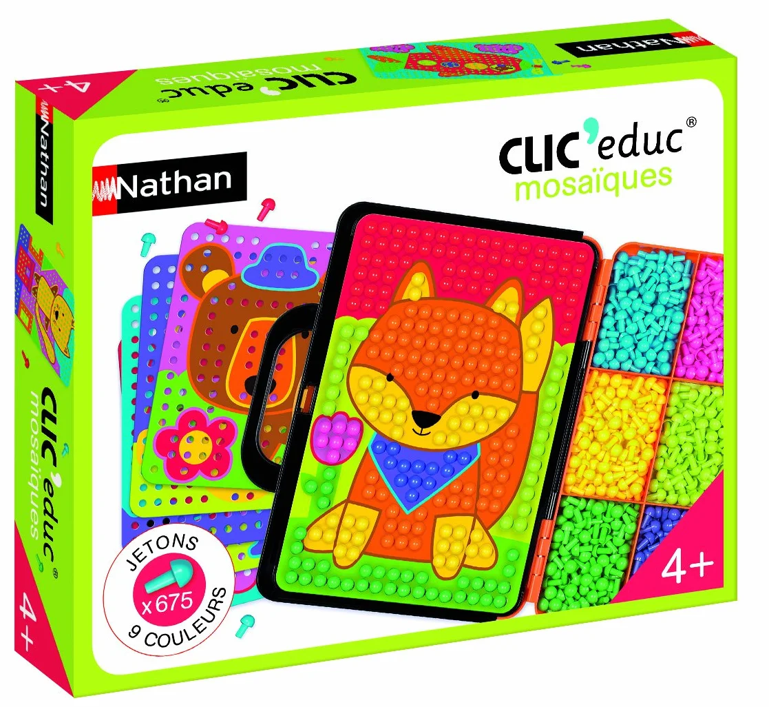 Nathan Clic Educ Mosaïques Jeu de société d'apprentissage Reconnaissance des Couleurs - 675 pions - Développe Motricité Fine Créativité Enfant 4 Ans