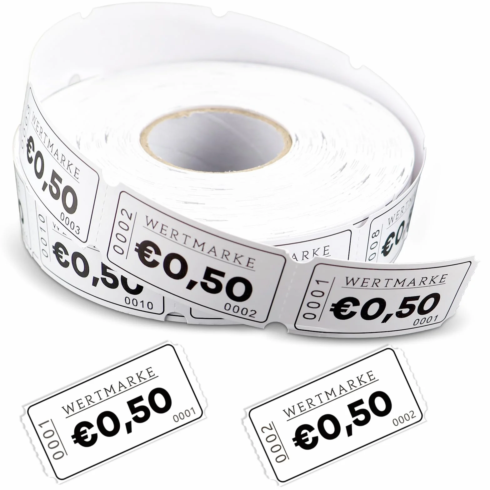 Jetons pour repas & boissons, rouleaux 1000 feuilles, numérotation continue, facile à déchirer (0,5 euro)