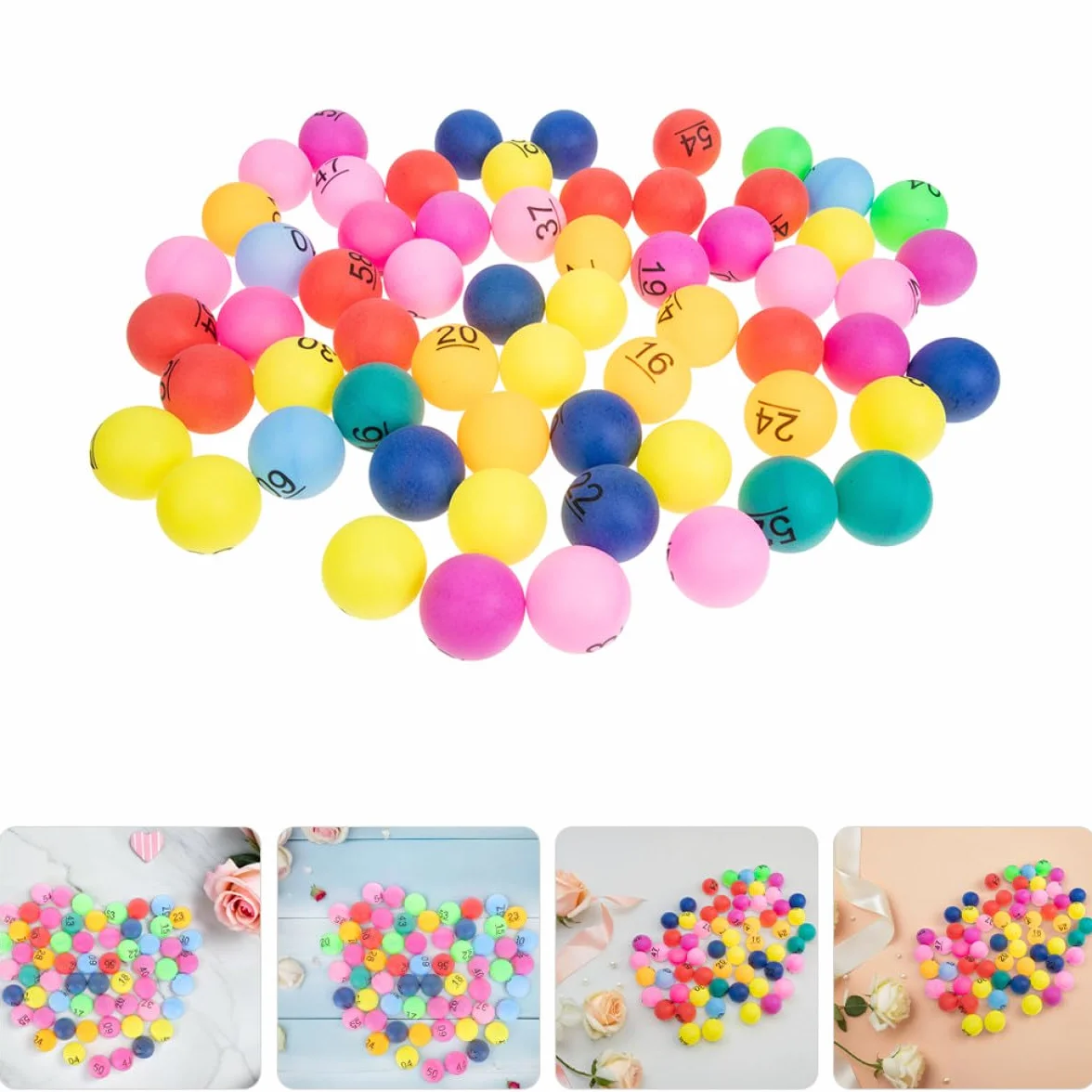 Boules de Loto Numérotées 1 à 90 en Plastique Coloré 4 cm pour Jeux de Bingo et Tombola