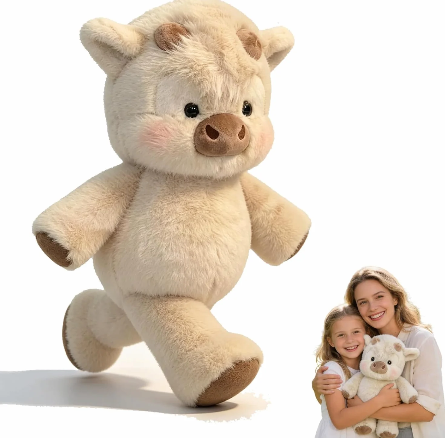Peluche Vache Qui Court 45cm – Peluche Veau Doux, Cadeau Anniversaire Enfants Filles Garçons Adultes, Décoration Câlin