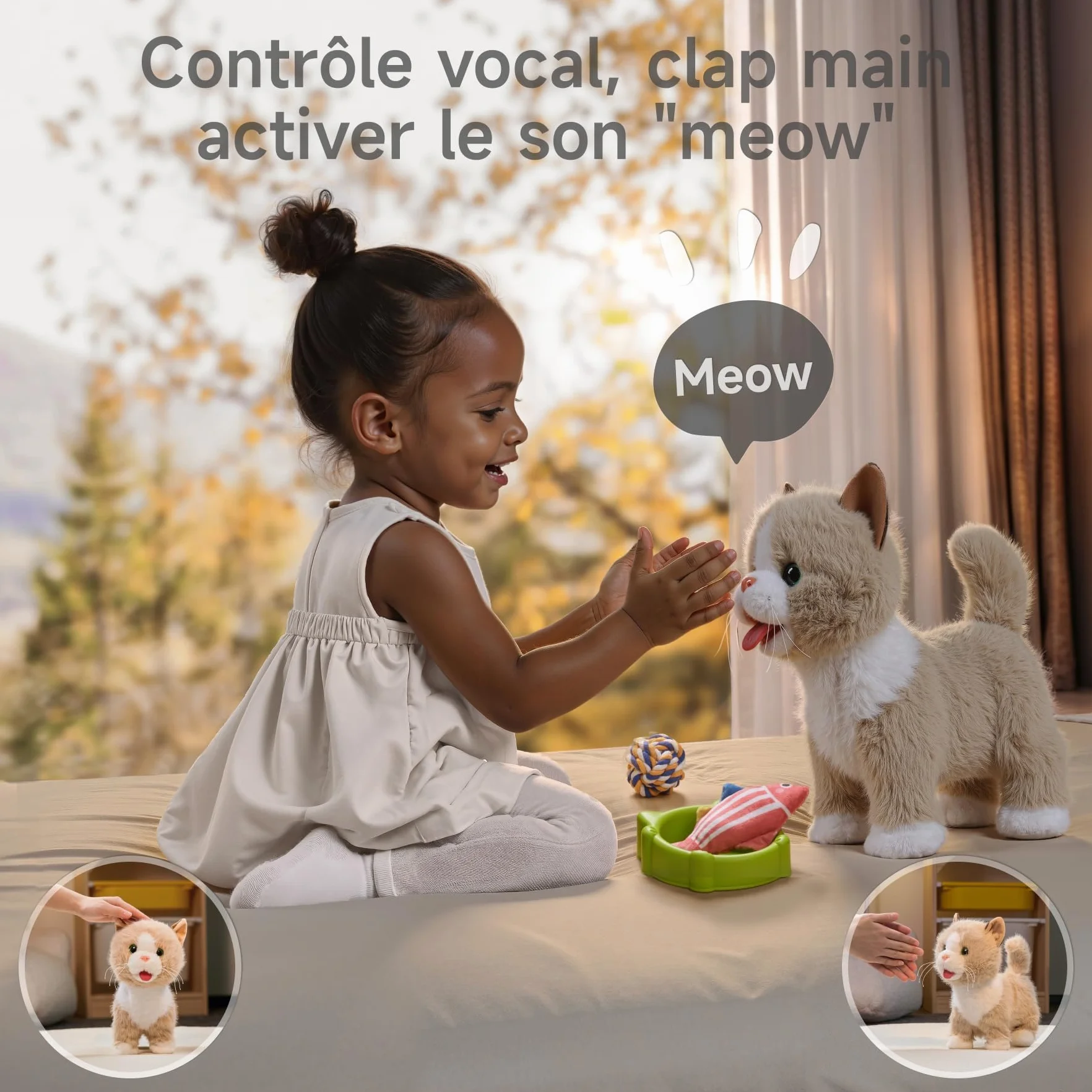 TUMAMA Peluche Interactif pour Chat Jouet Enfant 3-6 Ans Qui Marche Et Aboie en Laisse