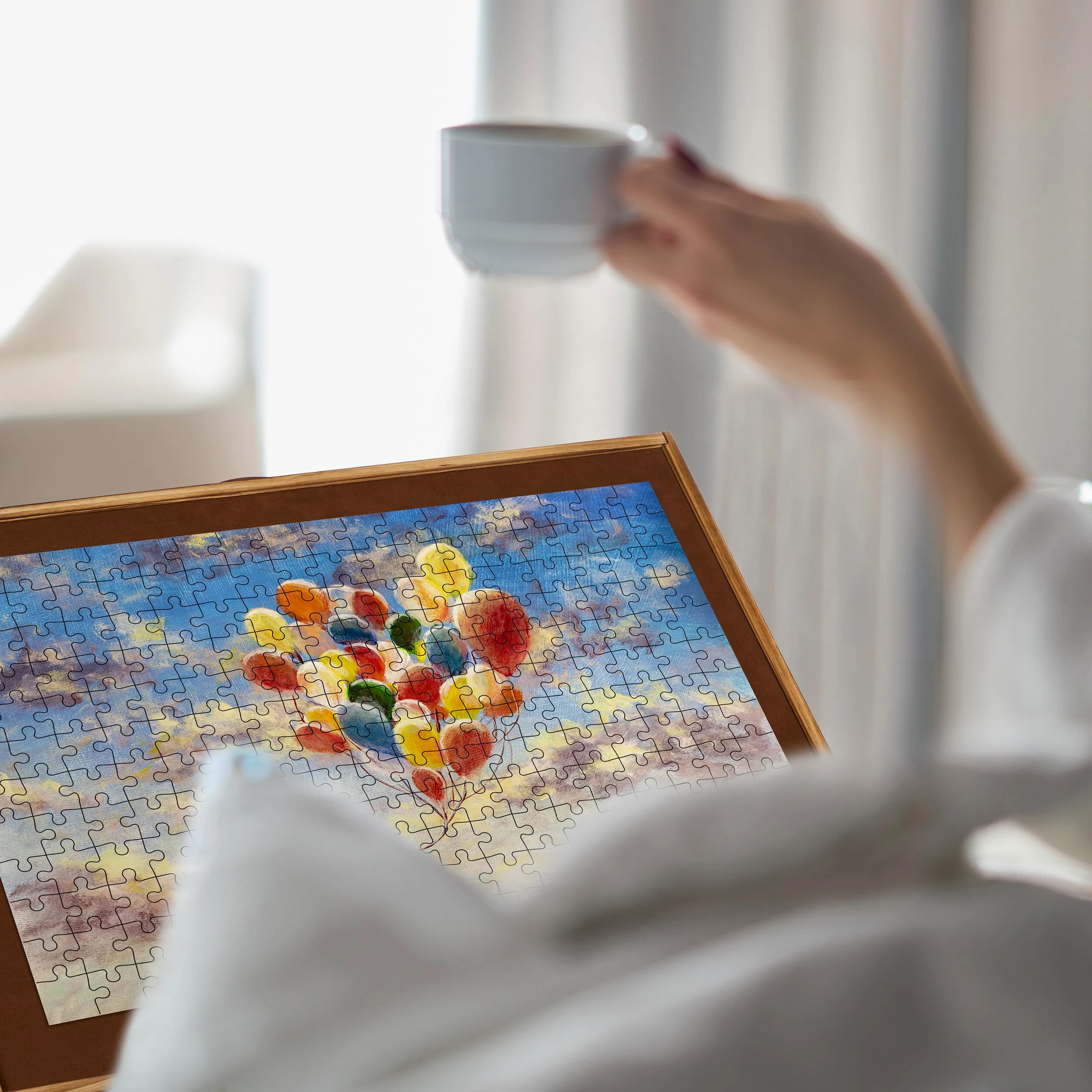 Relaxdays Table de Puzzle, réversible, pour 1000 & 1500 pièces, Hauteur réglable, Bois, inclinable, Support, Marron