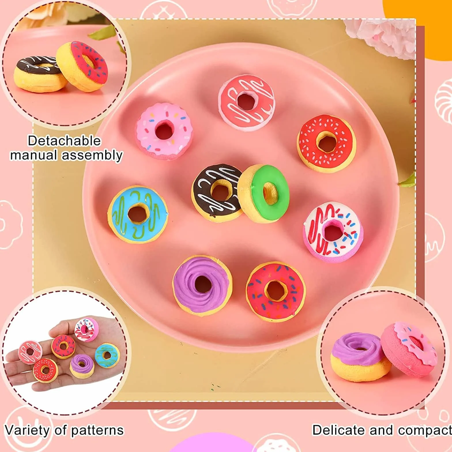 Gommes à Donut Kawaii Enfant 18 Pièces Gomme Souple Créative Effacement Propre Papeterie