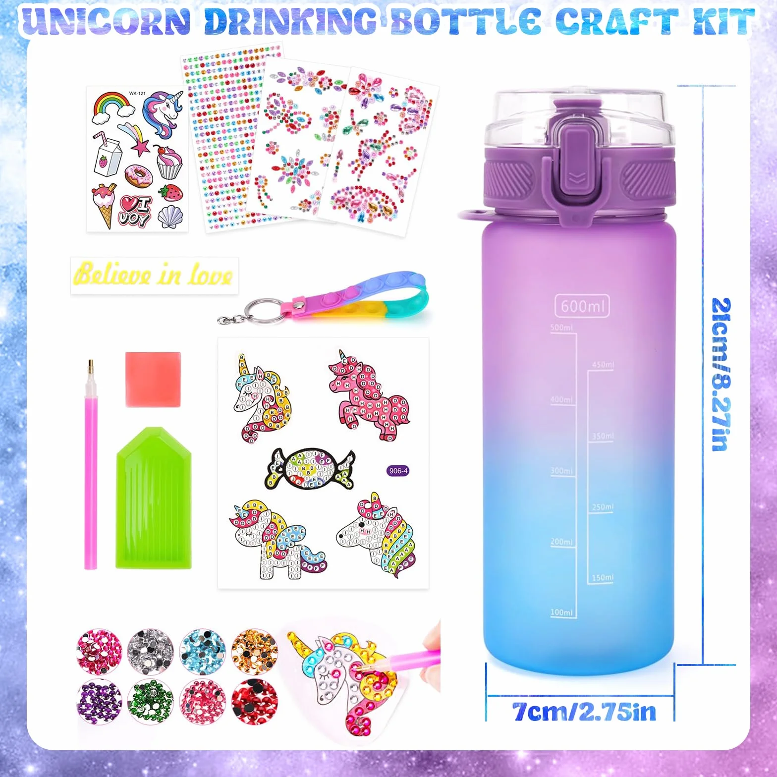 Licorne Gourde Isotherme Bouteille DIY Kit Créatif Enfant 6-10 Ans Cadeau Noël Extérieur