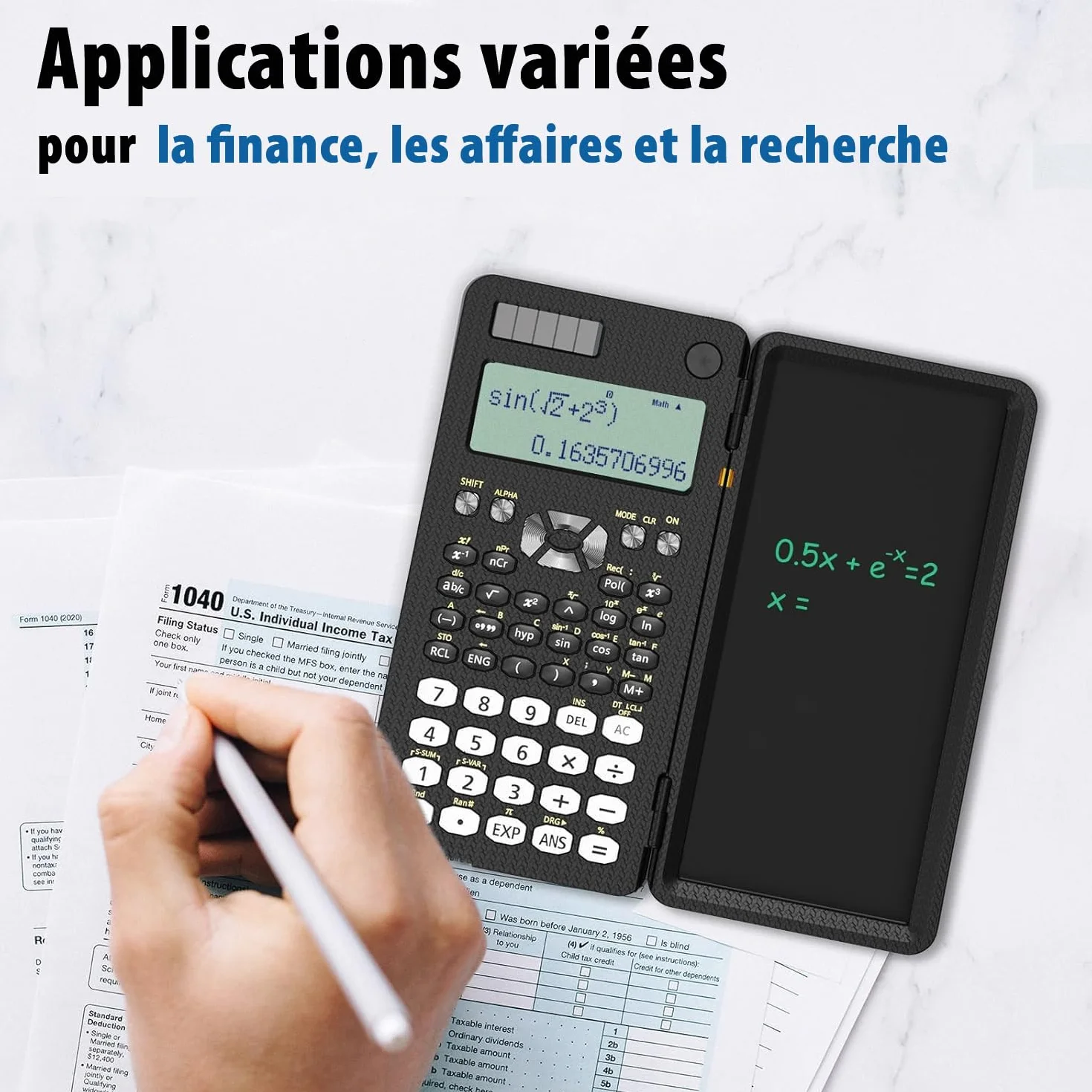 Calculatrice scientifique ROATEE 82MS Plus avec tablette d'écriture LCD effaçable, double alimentation solaire et batterie