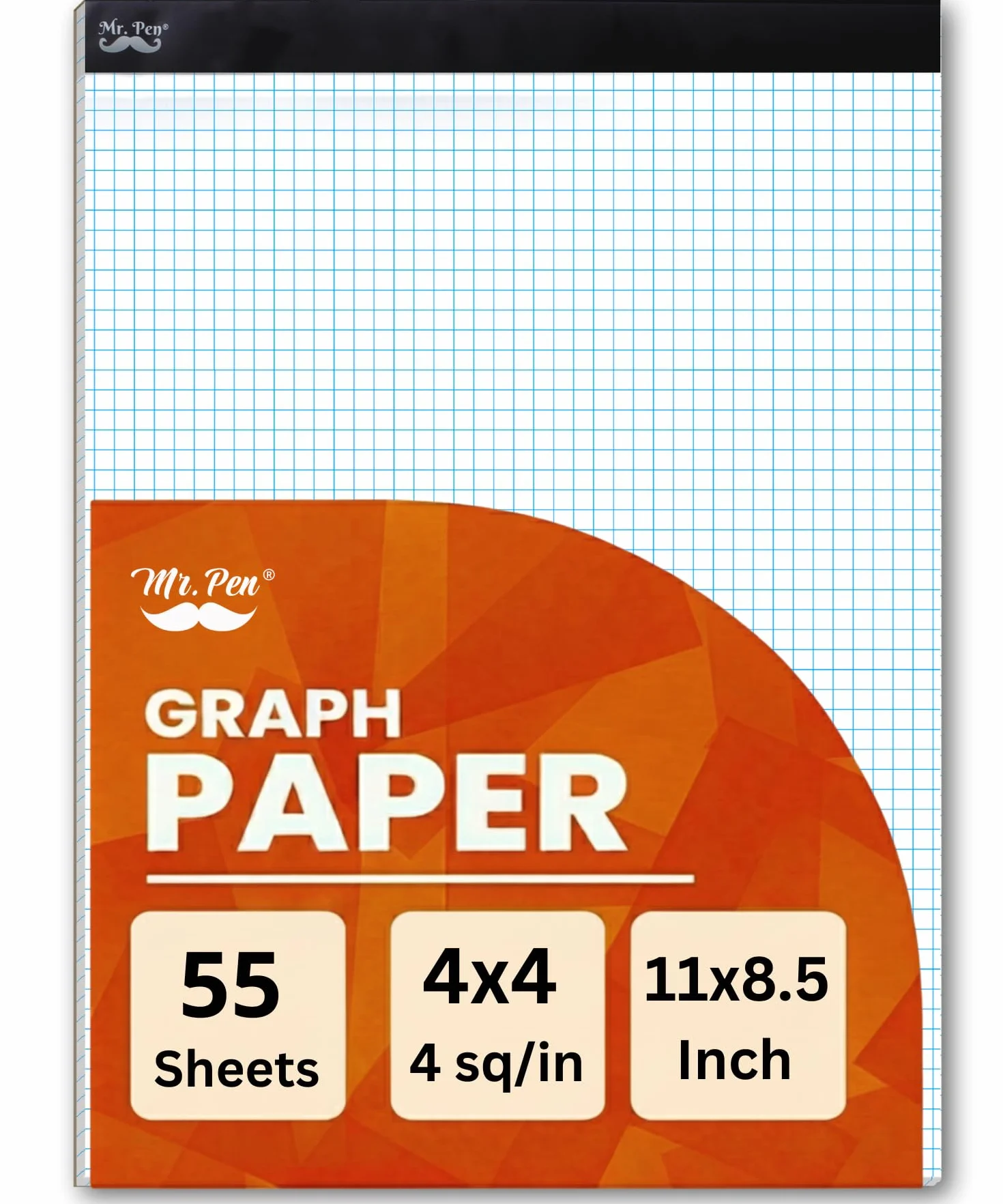 Mr. Pen Bloc de papier quadrillé 21,6 x 27,9 cm 4x4 55 feuilles mathématiques graphiques croquis étudiants ingénieurs