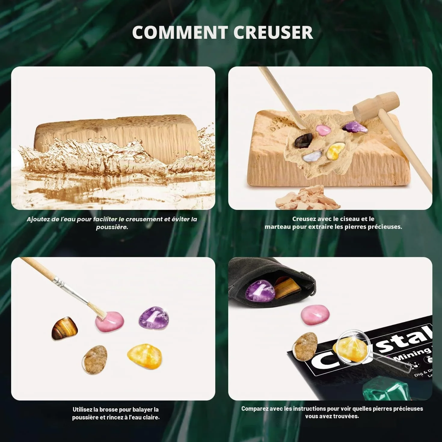 Kit Archéologie Enfant Jouet de Fouille Cristaux Pierres Précieuses 5 Pierres Précieuses Cristaux Mystérieux Cadeau Garçons Filles