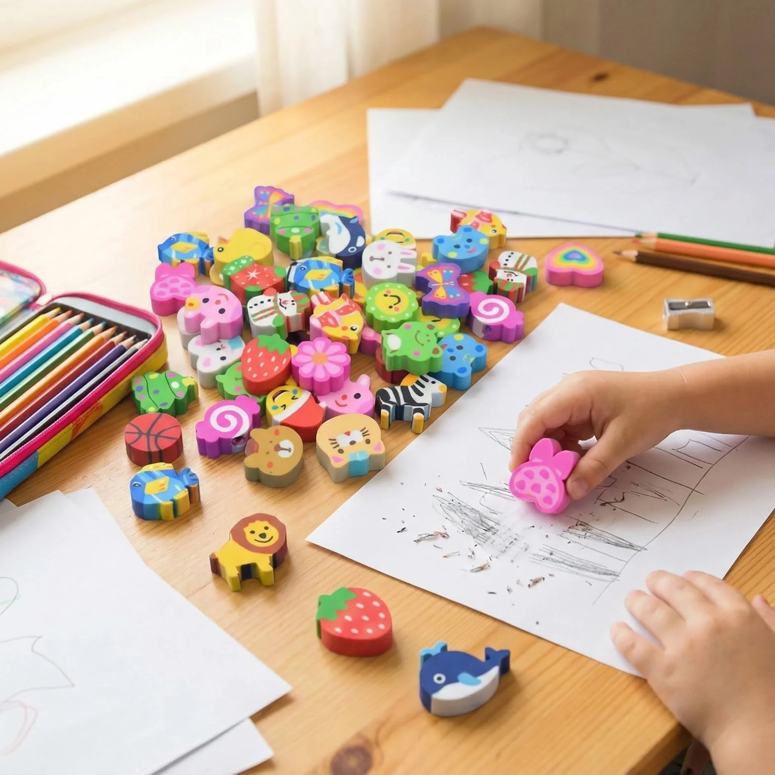 Lot de 50 gommes colorées en PVC pour enfants - fournitures scolaires