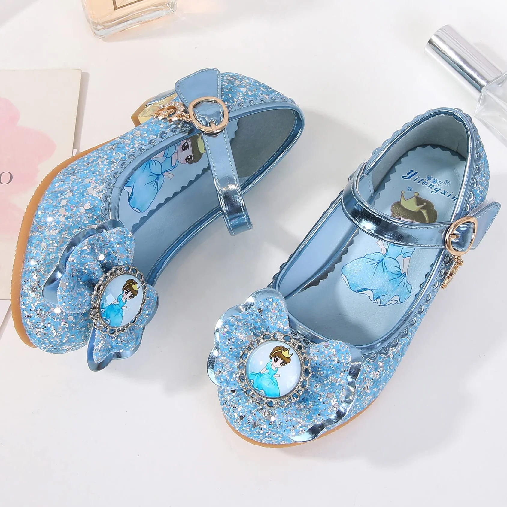 Chaussures Princesse Bout Fermé Talons Antidérapant Paillettes Déguisement Carnaval