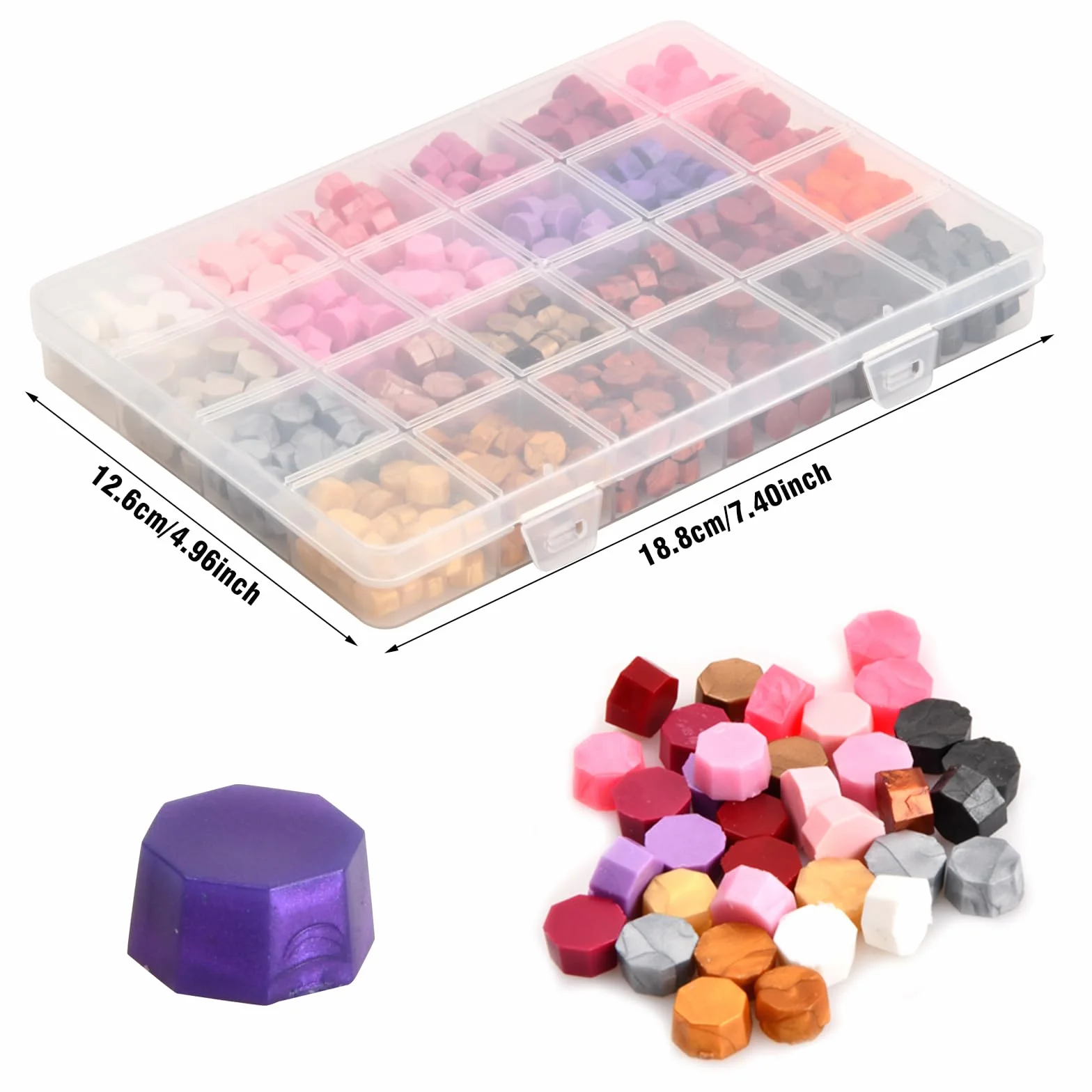Kit de Perles de Cire à Cacheter Octogonale 600 Pcs, 24 Couleurs avec Boîte Transparente