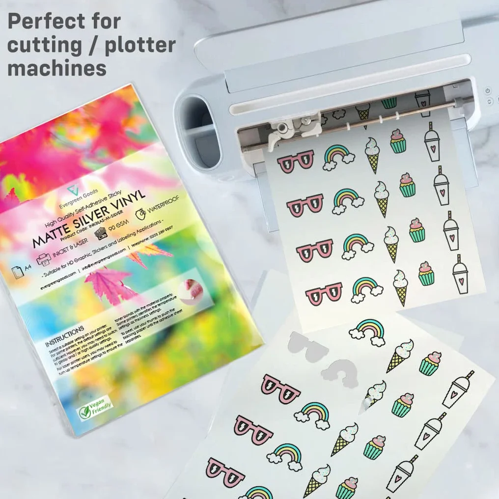 Evergreen Goods 10 Feuilles A4 Argent Mat Métallique Papier Autocollant Imprimante