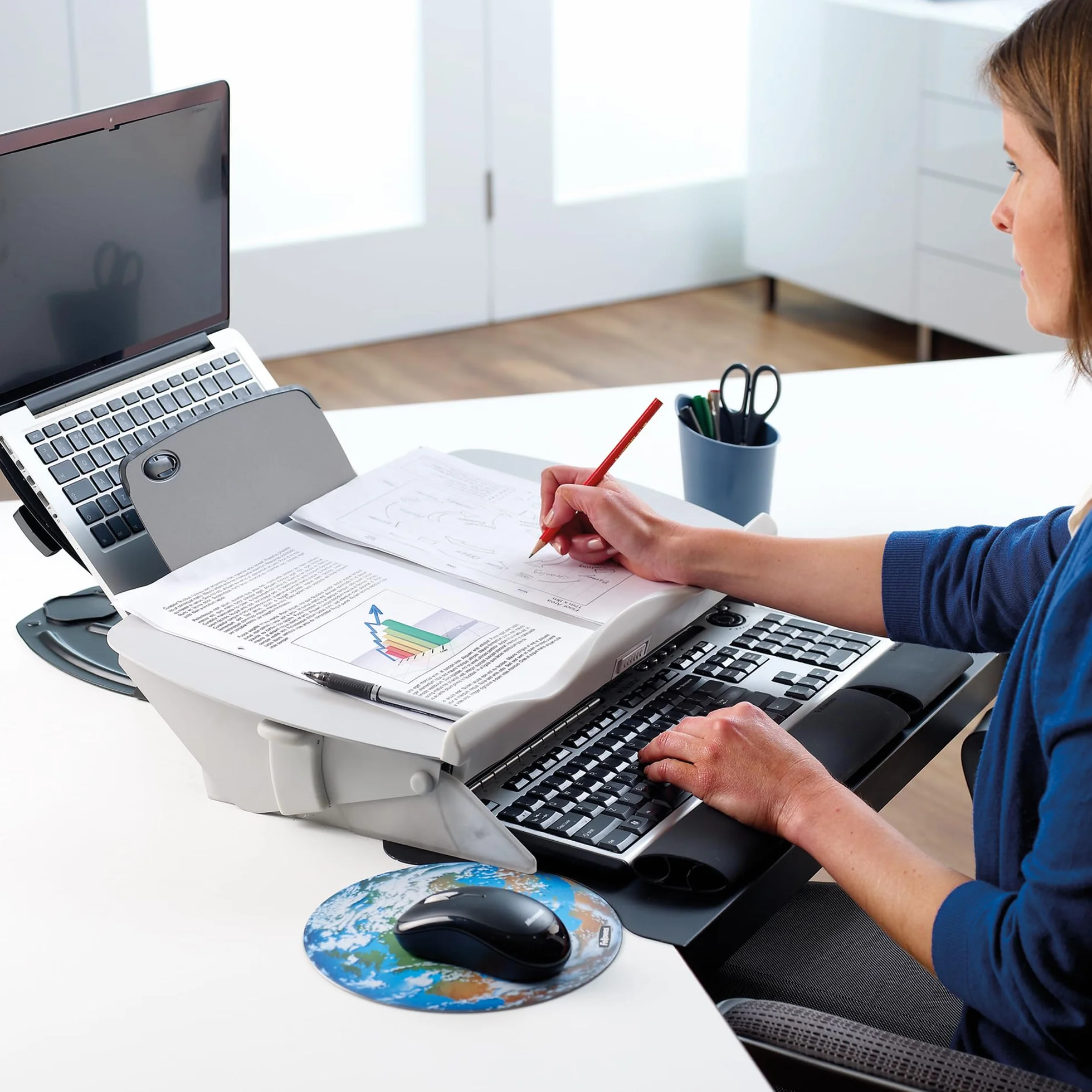 Fellowes Porte-documents incliné Easy Glide, support d'écriture ajustable noir/gris