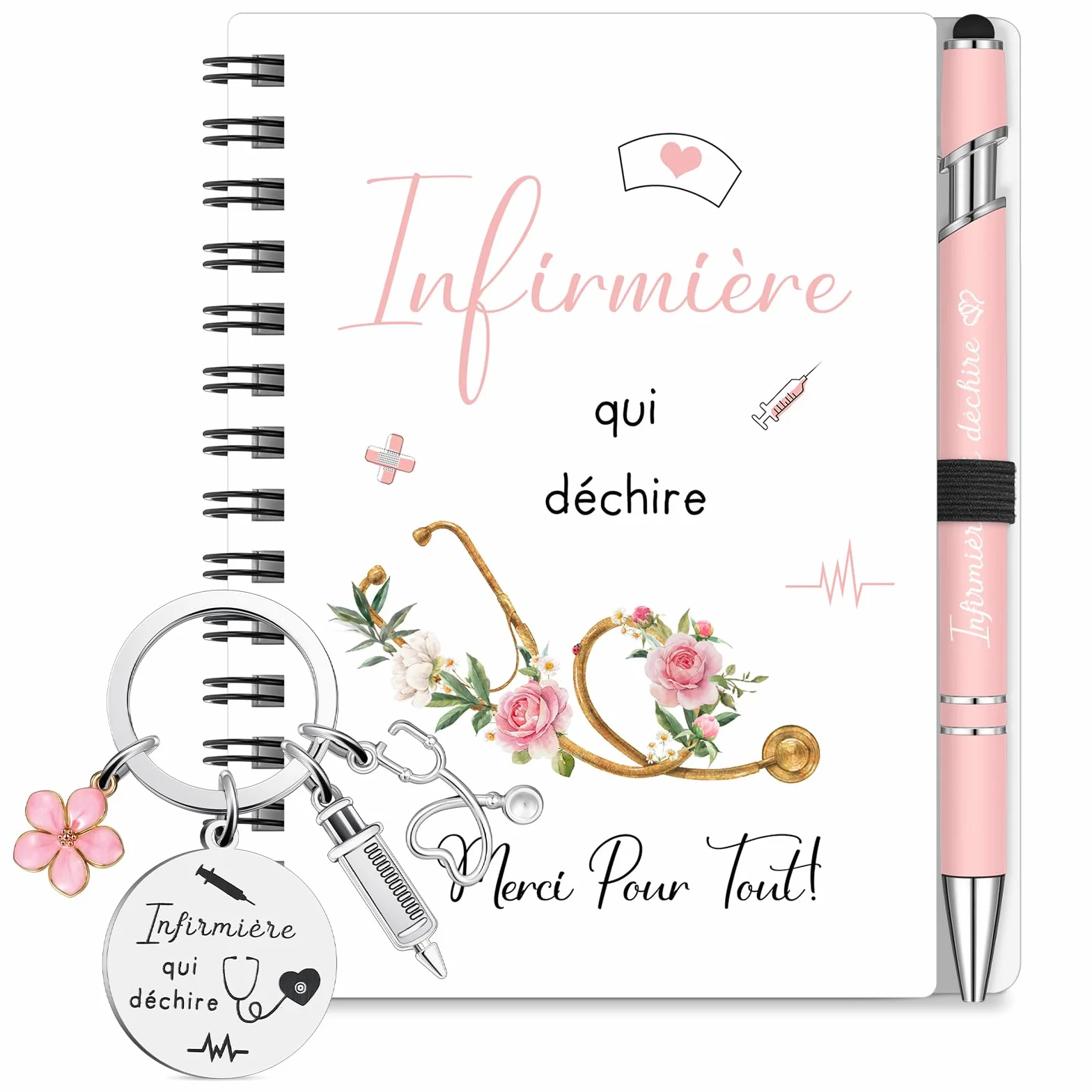 Sinmoe Cadeaux pour Infirmière Mini Bloc-Notes Porte-Clés Stylo à Bille Infirmière Qui Déchire
