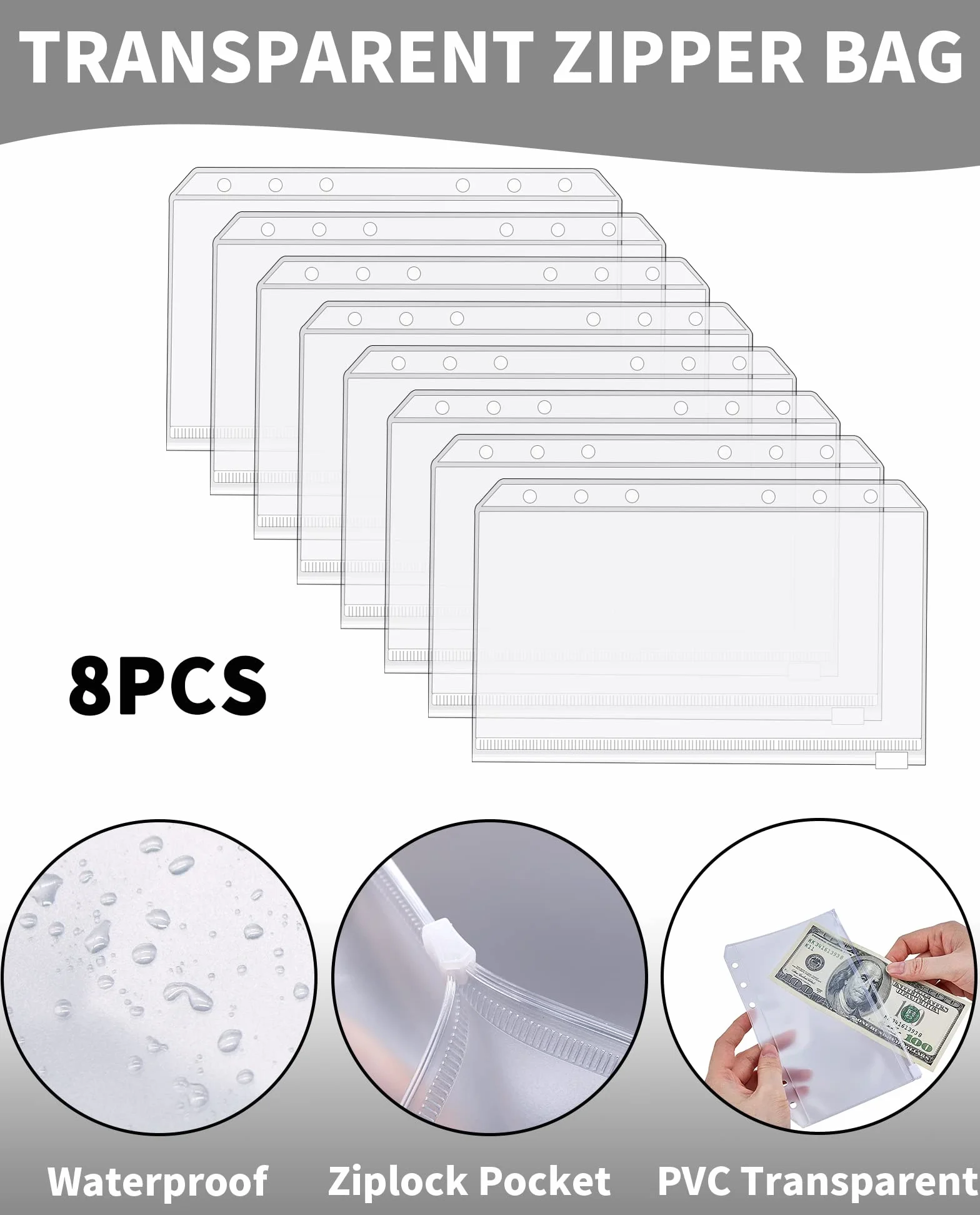 Carnet Enveloppe Budget A6 avec Pochette PVC Zippée, Stickers et Fermeture Magnétique (Noire)