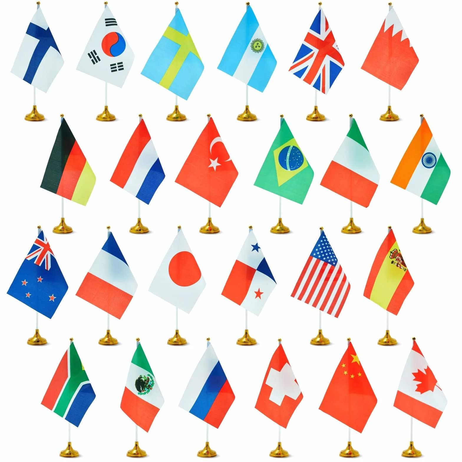 Juvale Drapeaux Pays du Monde Internationaux 21 x 13,9 cm avec Supports 30 cm Paquet de 24