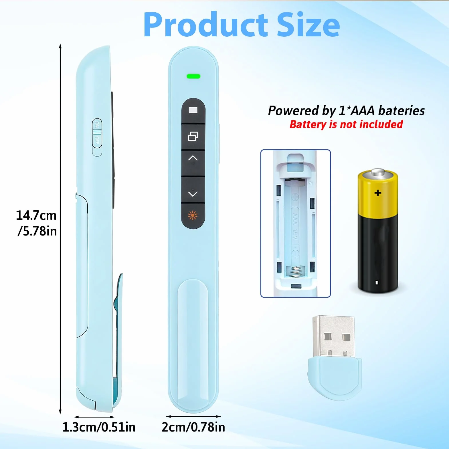 Télécommande Présentation sans Fil 2.4 GHz 100M Pointeur Bluetooth pour PowerPoint PC