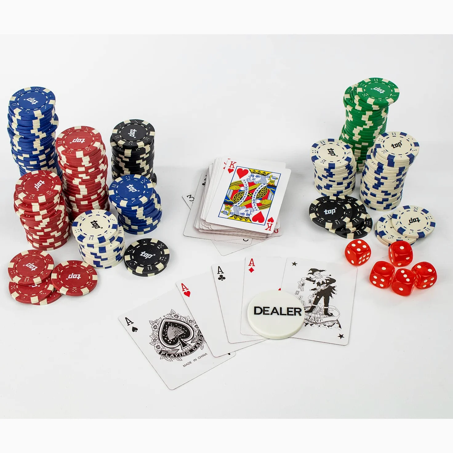 Mallette de poker avec 200 jetons de poker de 5 valeurs différentes, 5 dés, distributeur de jetons et 2 jeux de poker · Set de poker professionnel avec mallette de poker en aluminium solide