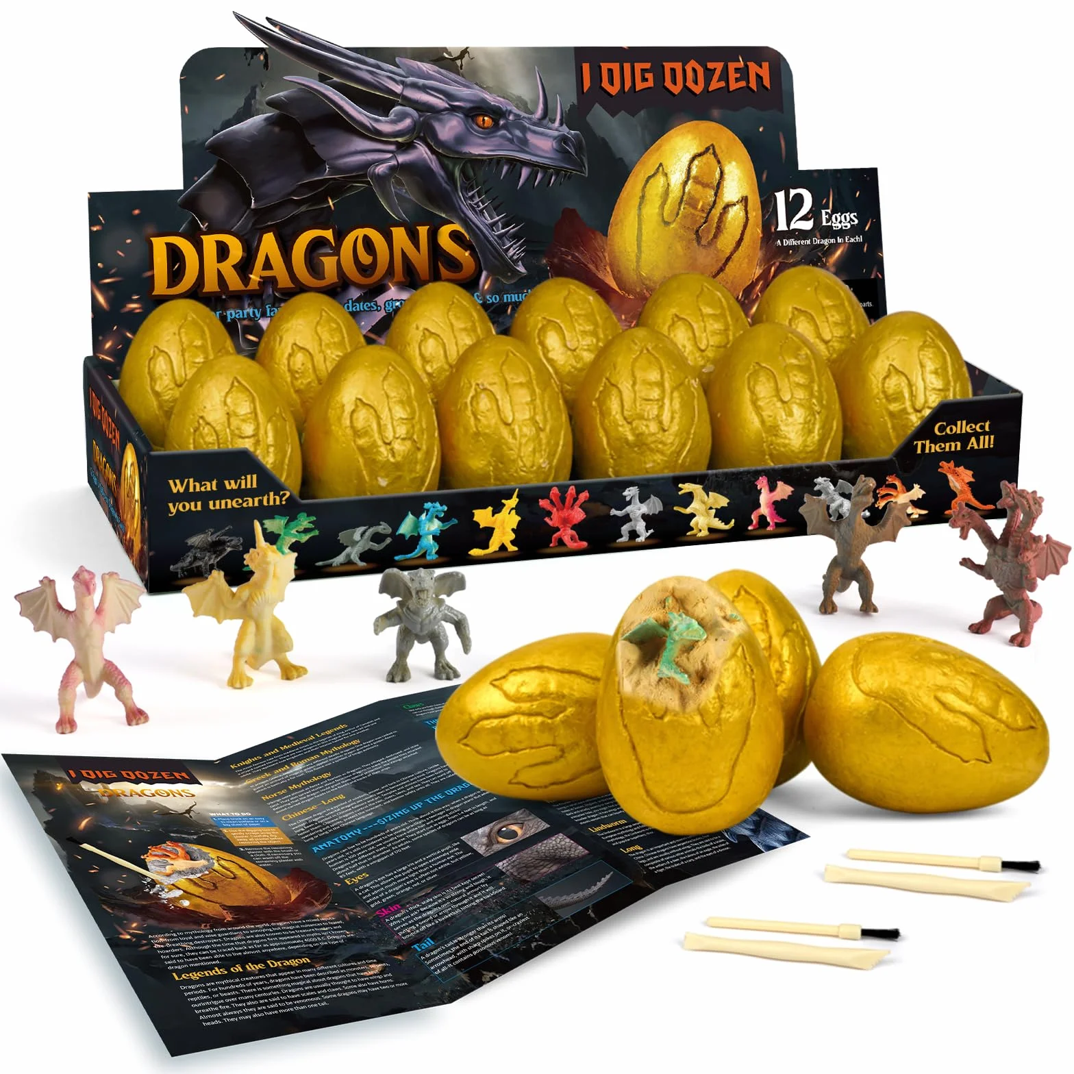 Kit de Fouilles Dragon Oeuf Enfant - Creuser 12 Jouets de Dragon - Cadeau Jeux Garcon 6-12 Ans