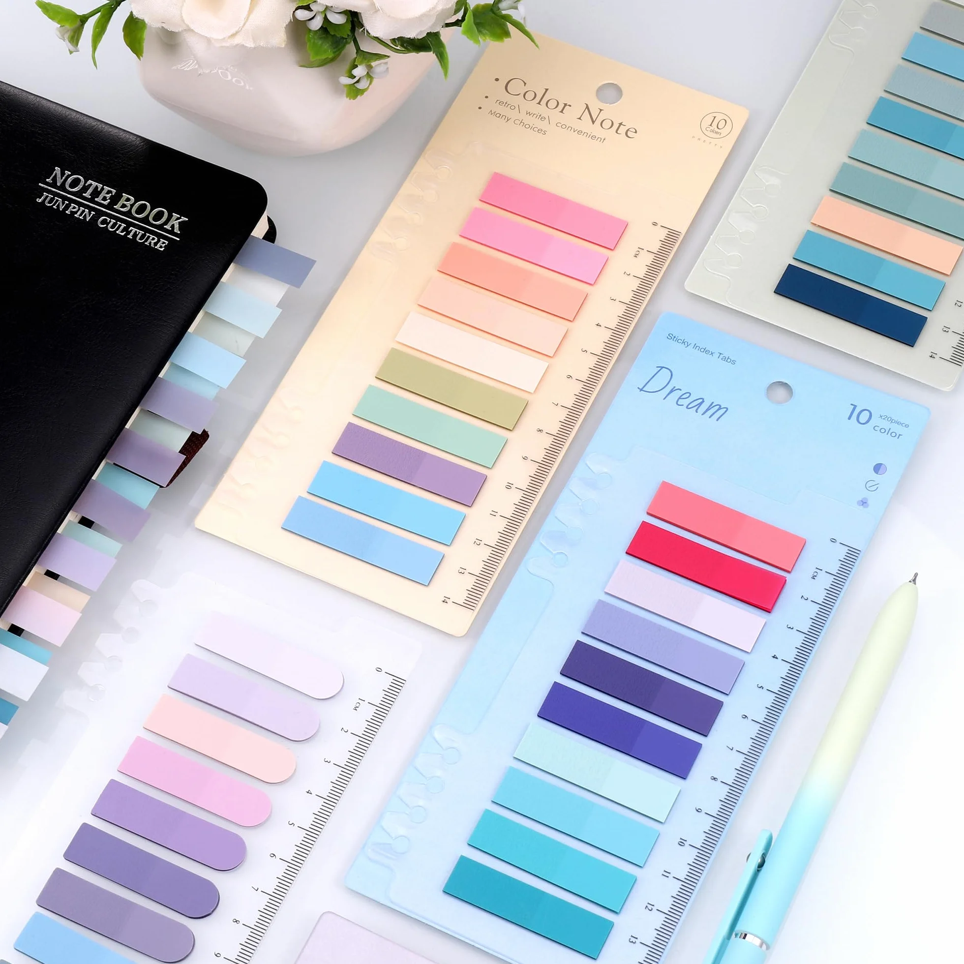 JIANTA 2000 Pièces Marque Page Adhésif, 10 Styles Index Tabs avec Règle, Bookmark Sticky Notes