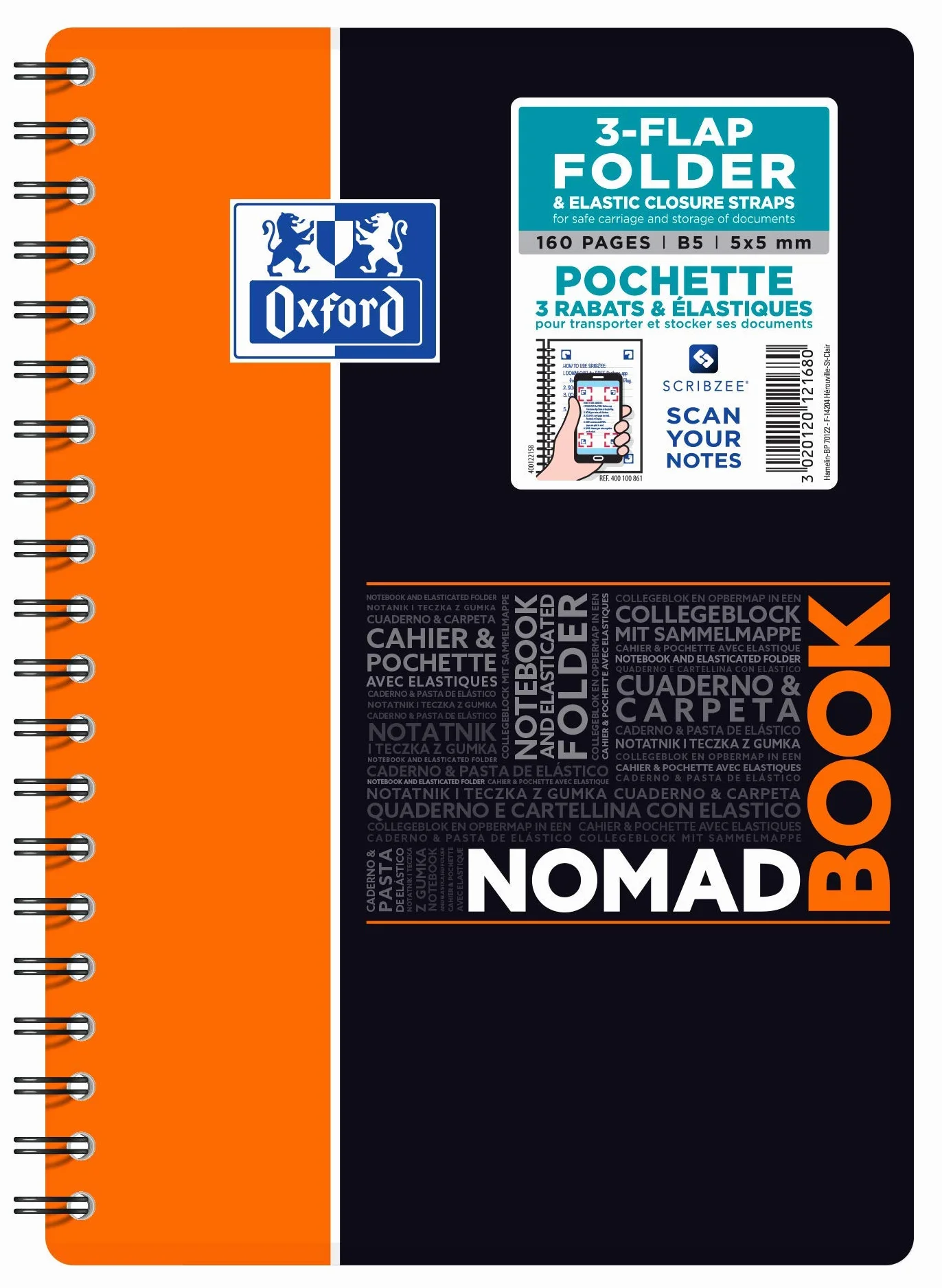 Oxford Nomadbook Cahier Spirale 17,6 x 25 cm 160 Pages Petits Carreaux Polypro