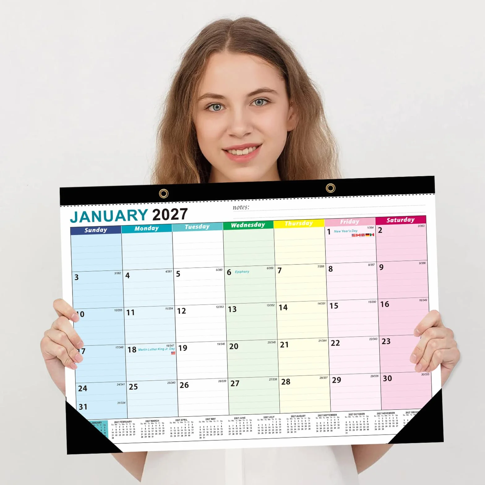 Calendrier mural 2026-2027 19 mois juin 2026 à décembre 2027, planificateur familial détachable pour bureau