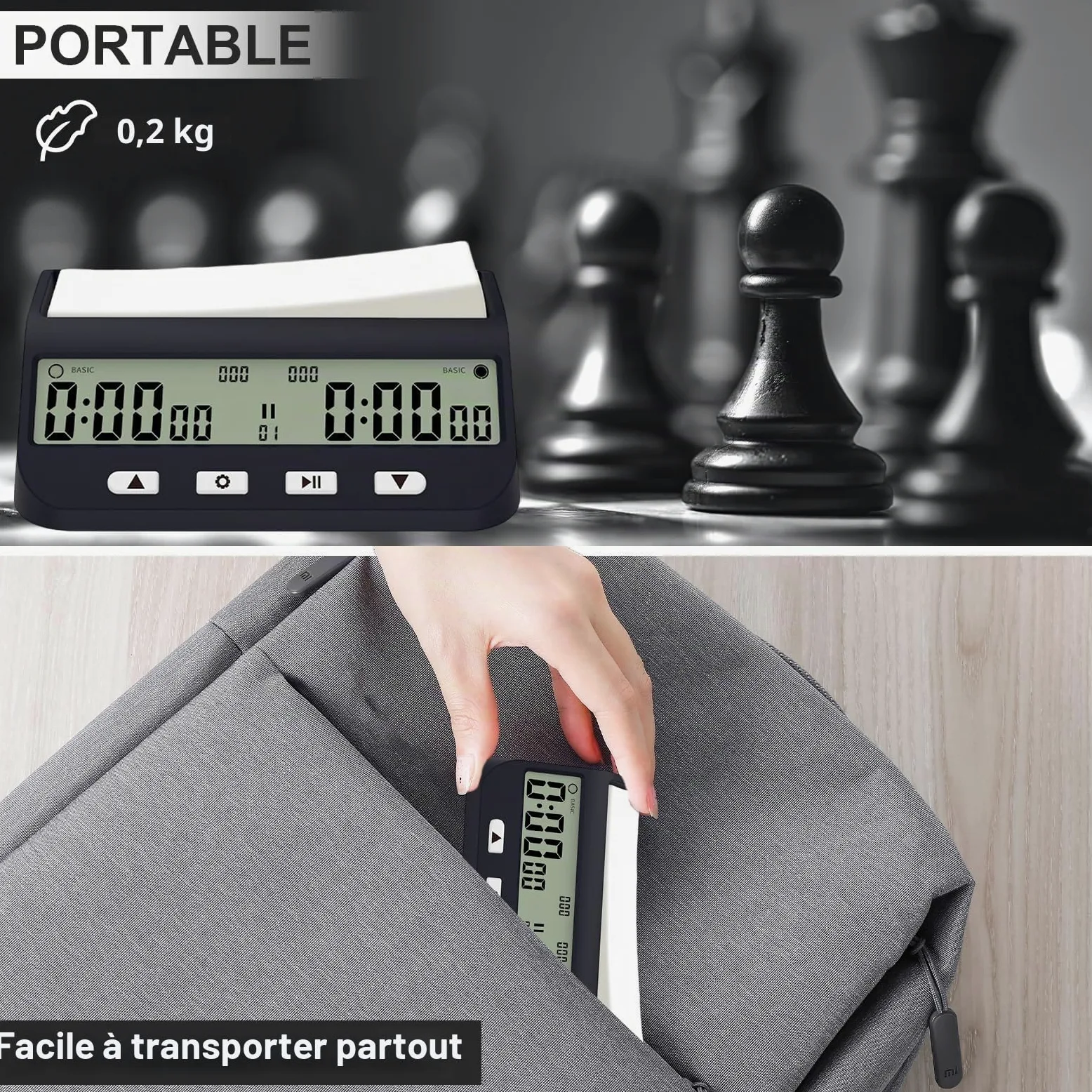 2 minuterie numérique d'échecs avec retard bonus de base et temps positif. Montre portable 3 en 1 avec bonus de temps et de retard, idéal pour Chess I-Go modèle mis à jour