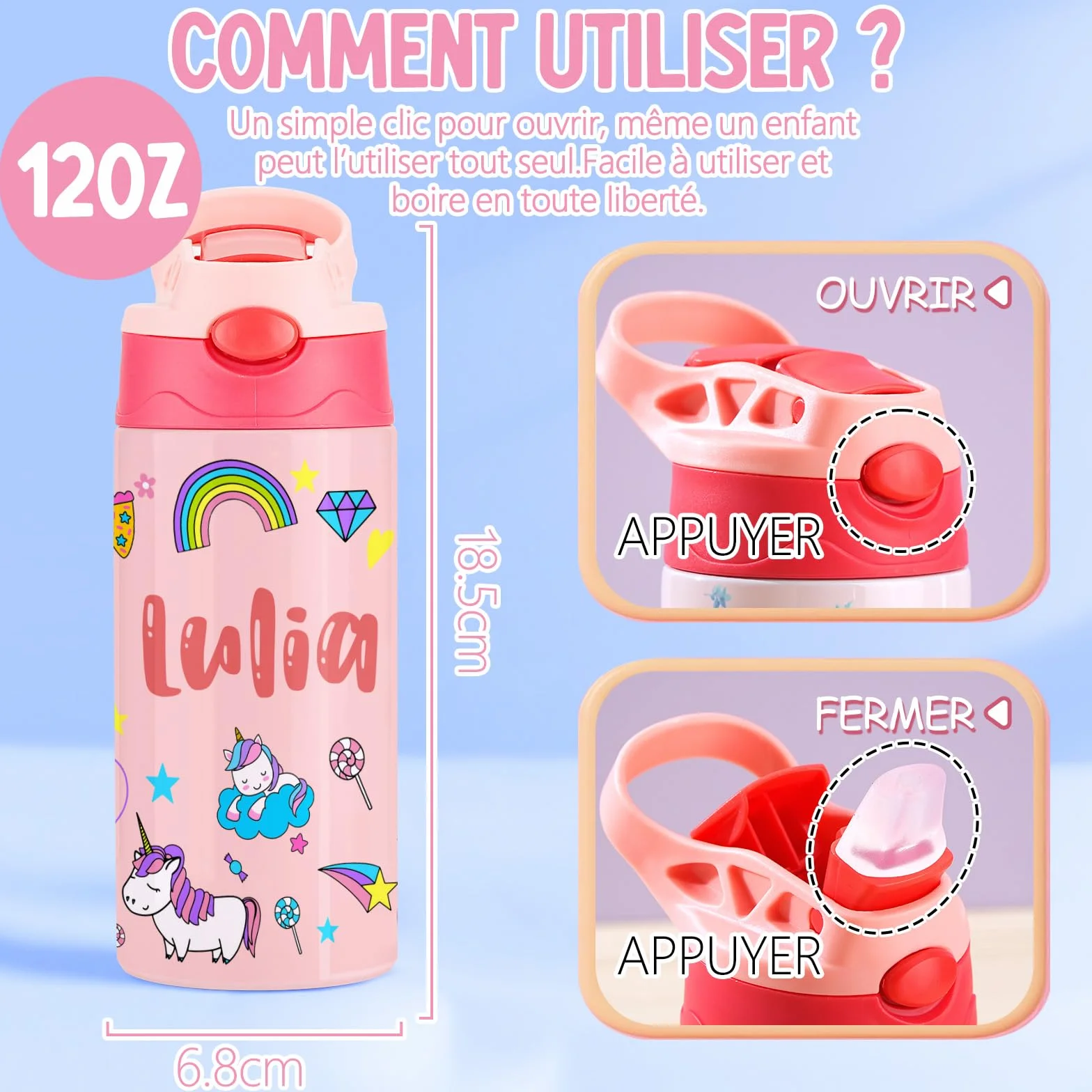 Gourde Isotherme Personnalisable Enfant 350ml Tritan Sans BPA Multicolore