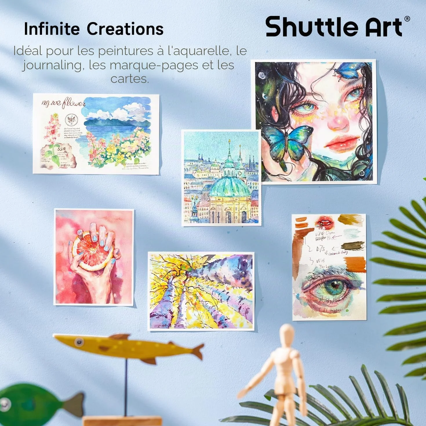 Shuttle Art Aquarelle Peinture, 36 Couleurs Set de Peinture Aquarelle avec 6 Pinceaux et 1 Bloc