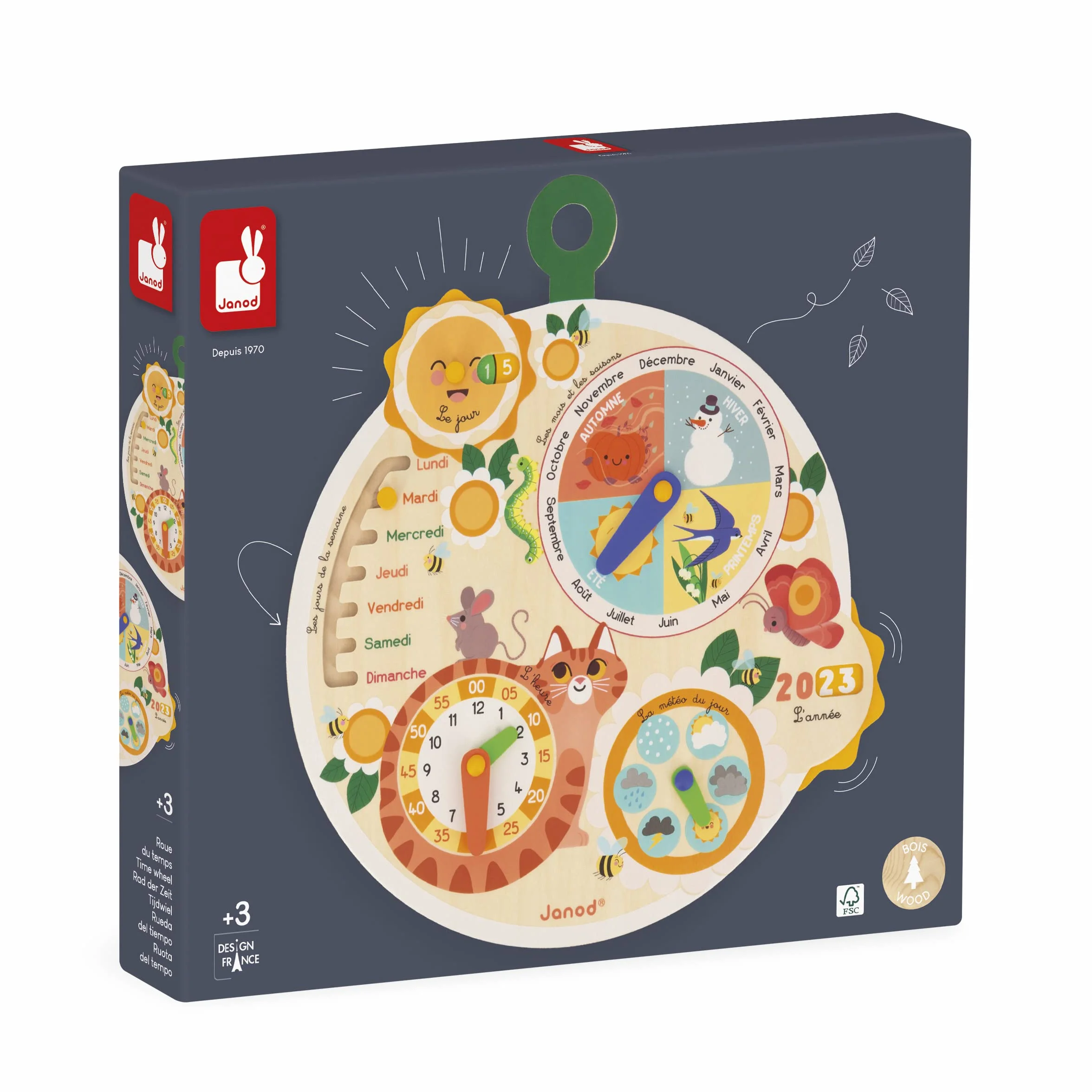 Janod Roue du Temps en Bois FSC Calendrier Éducatif Enfant Jeu Éducatif Jouet en Bois FSC Dès 3 Ans