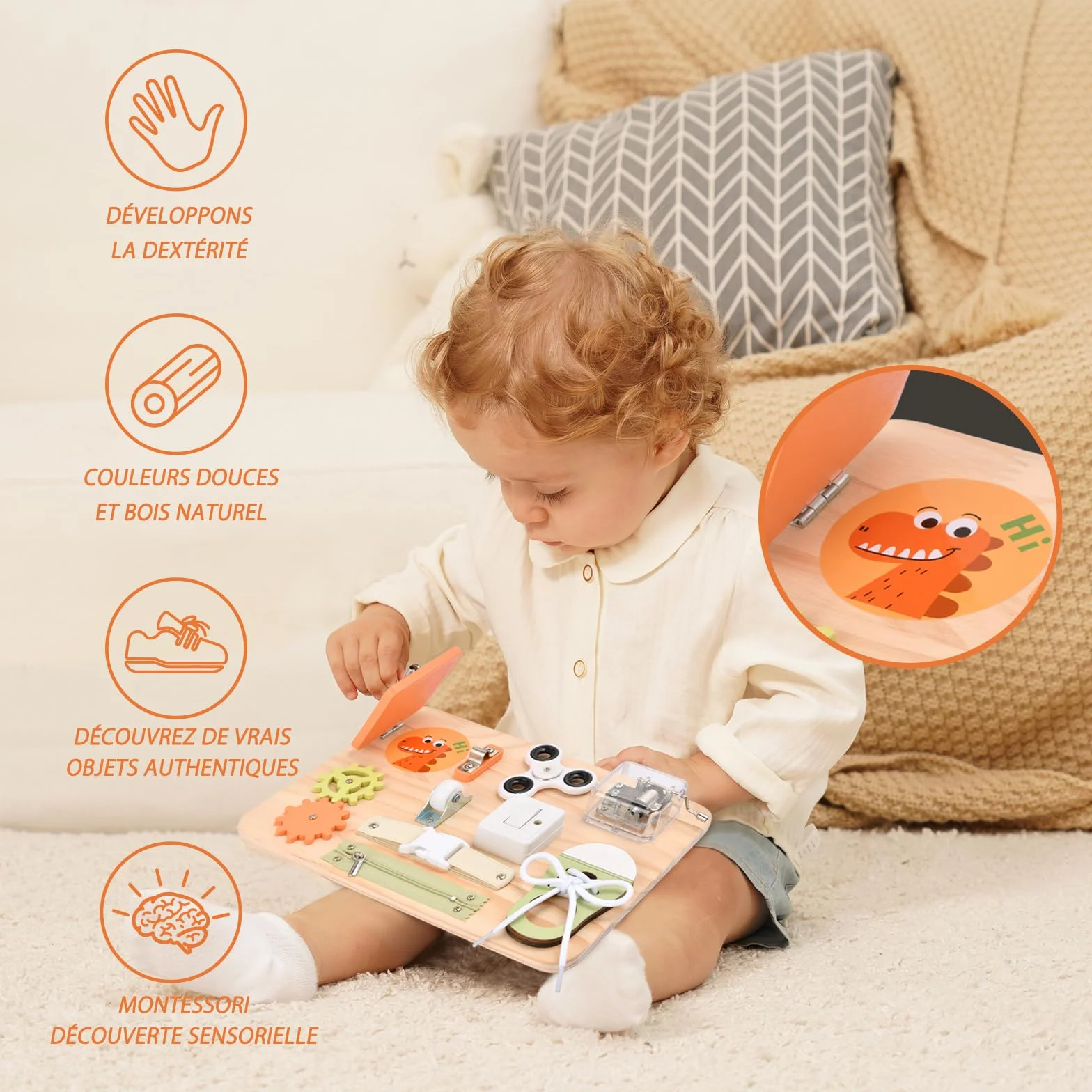 Tableau d'Activités Montessori en Bois Jouet Éducatif Motricité Sensoriel pour Enfants Autistes TDAH
