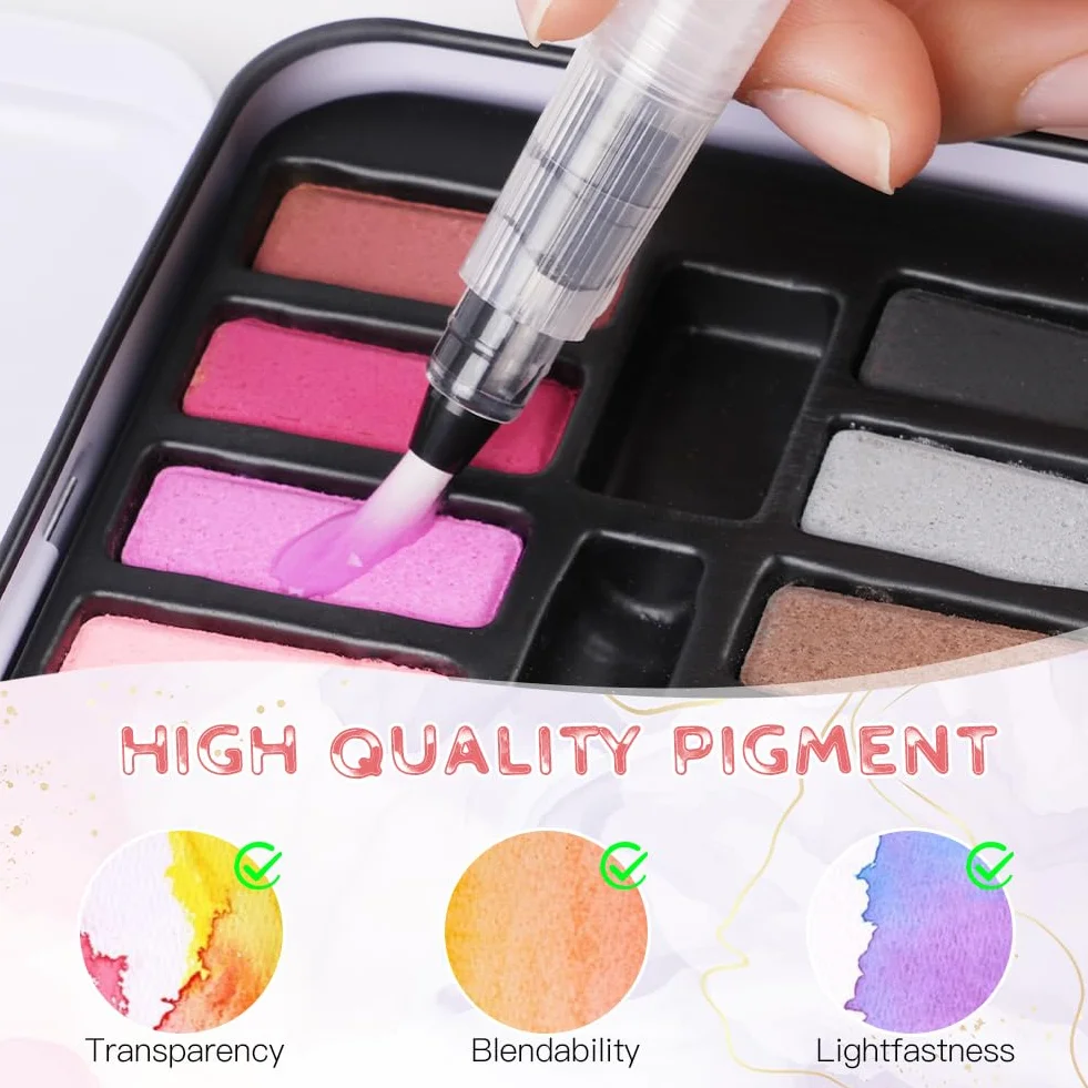 Kit de Peinture Aquarelle 24 Couleurs avec Brosses et Éponges, Palette de Poche pour Artistes