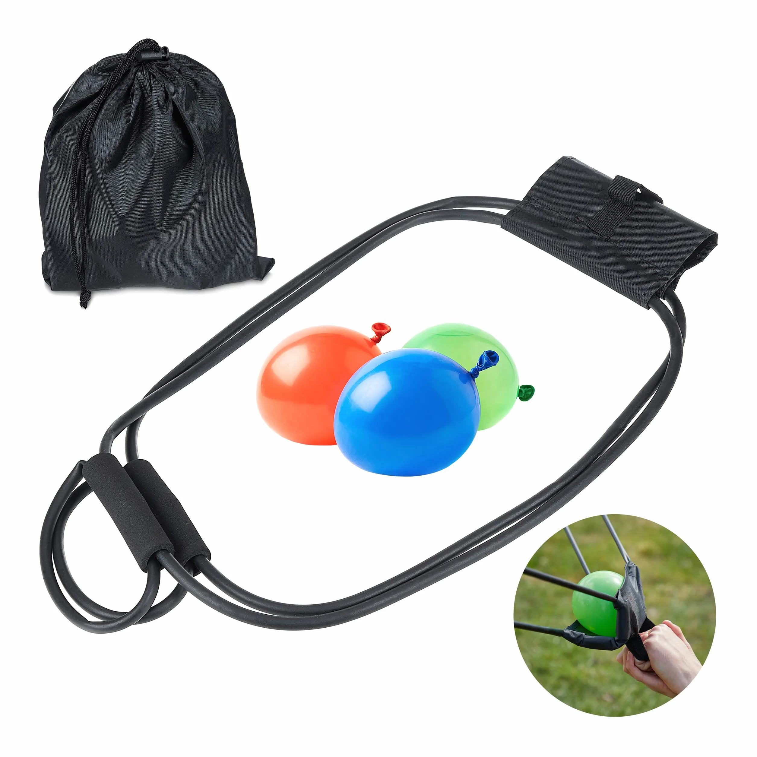 Relaxdays Lanceur de Bombe à Eau Catapulte 3 Personnes Sac Fronde Jouet Enfants Extérieur Noir