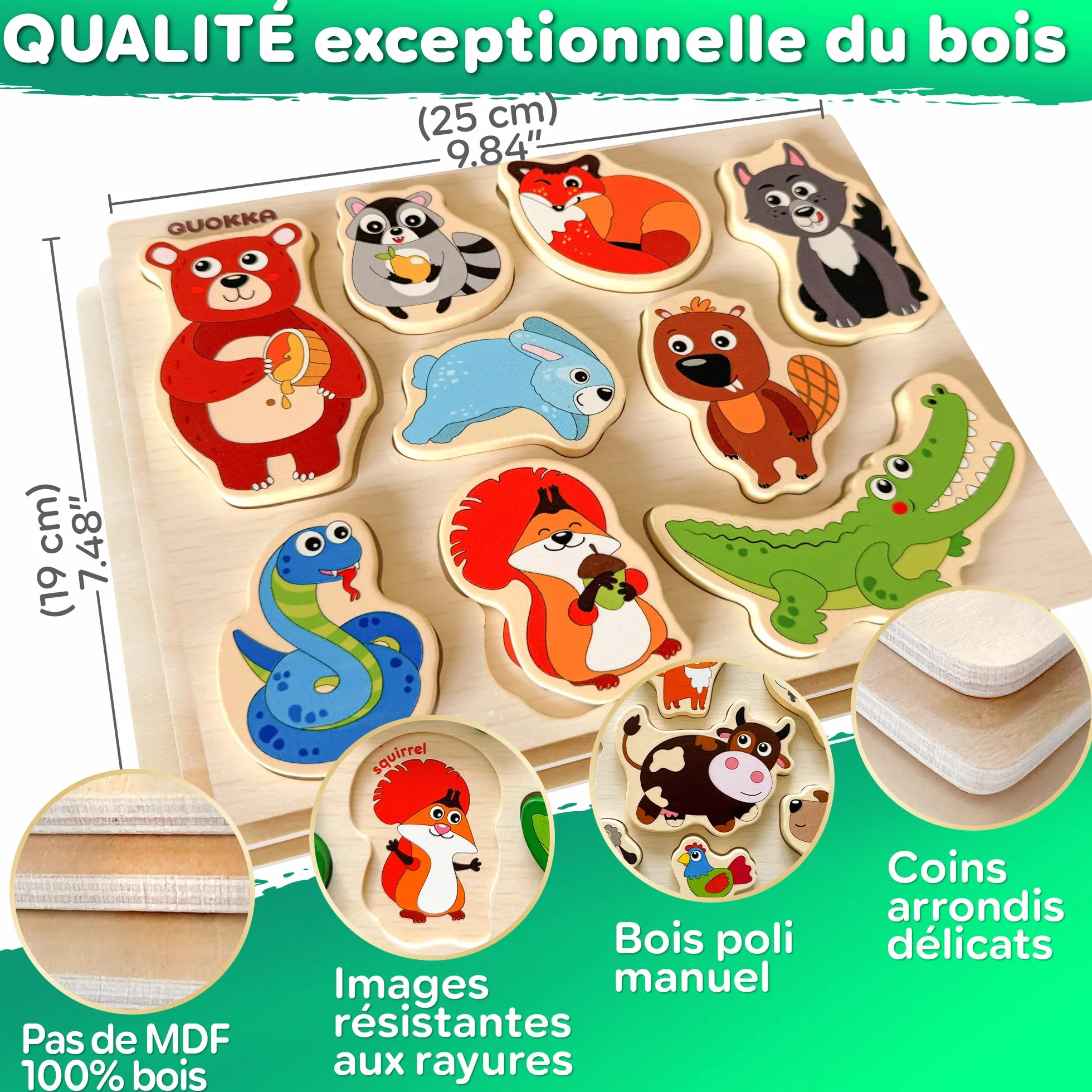 QUOKKA Puzzle en Bois Enfant 1 2 Ans - Jouet Montessori Animaux Épais 3 4 Ans - Jeux Educatif Cadeau 1 à 3 Ans
