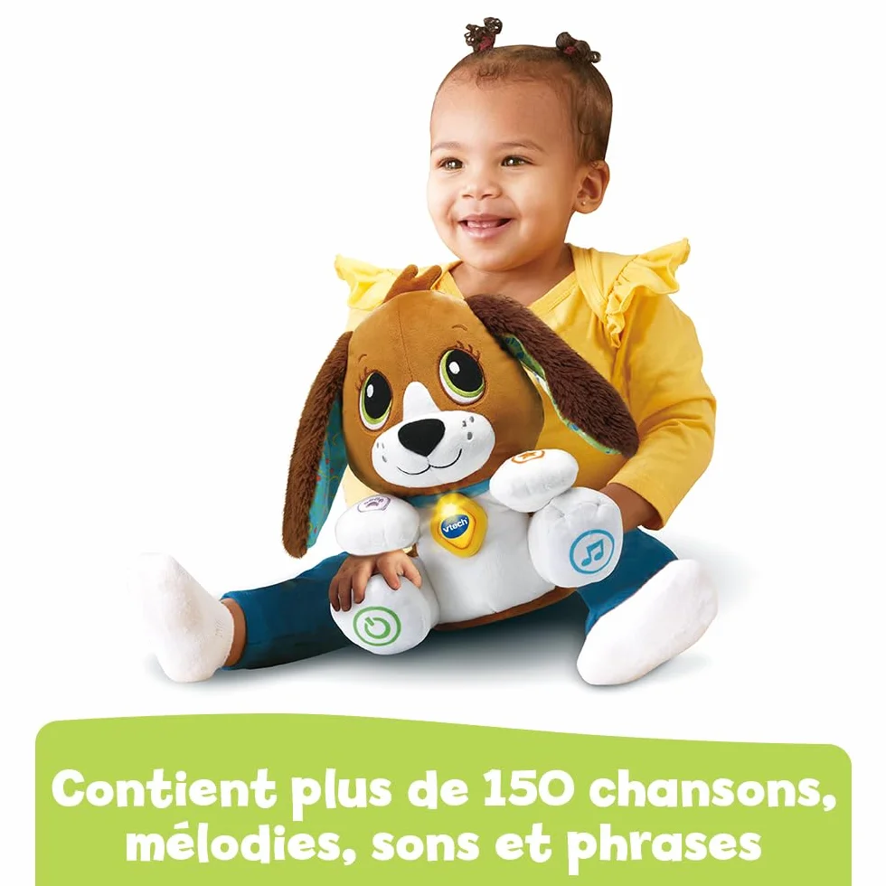 VTech Toutou Parle avec Moi, Jouet Chien Interactif Qui Répète, Bouge la Tête et Les Oreilles, Peluche Bébé à Fonctions, Jeu Éducatif, Cadeau Enfant Dès 1 an