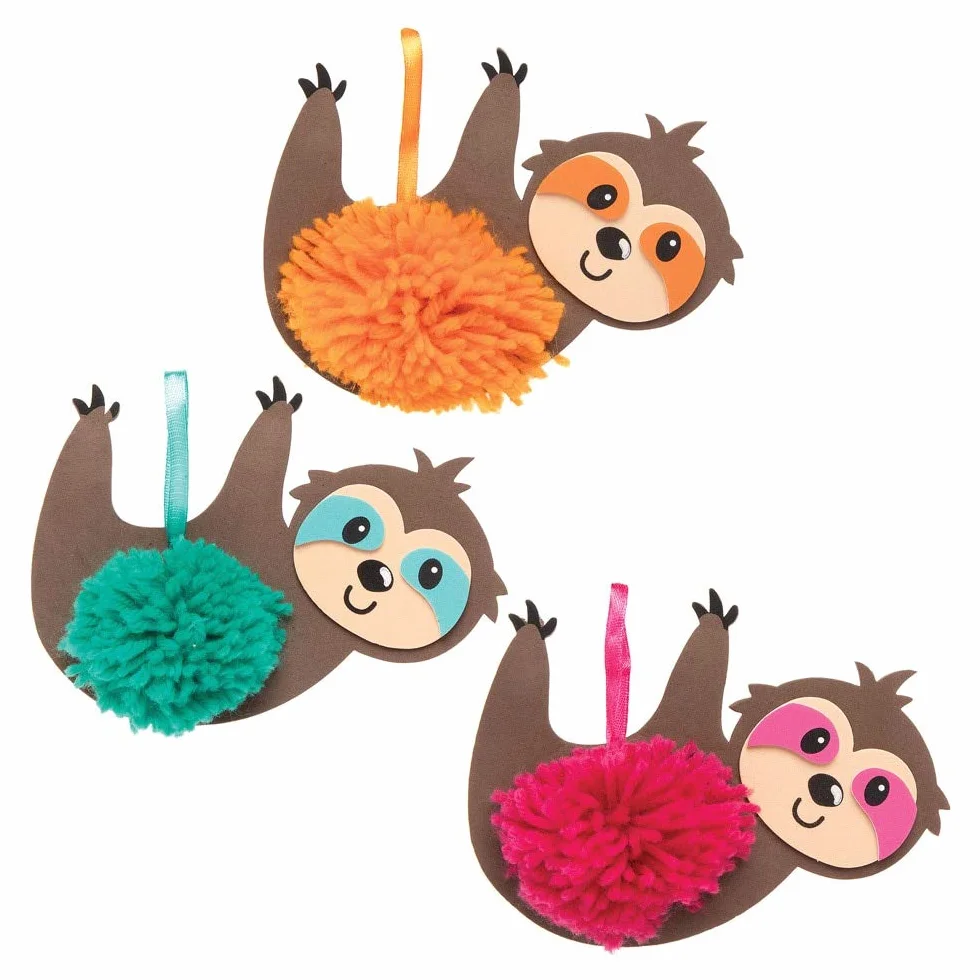 Baker Ross AT695 Kits paresseux en pompons à assembler - Loisirs créatifs pour enfants (30 pièces)