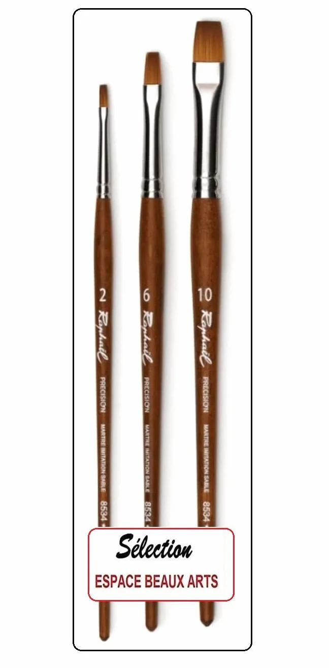 Raphael Pinceau Plat Série 8534 Imitation Martre Sable Set 3pcs No. 2, 6, 10 pour Aquarelle
