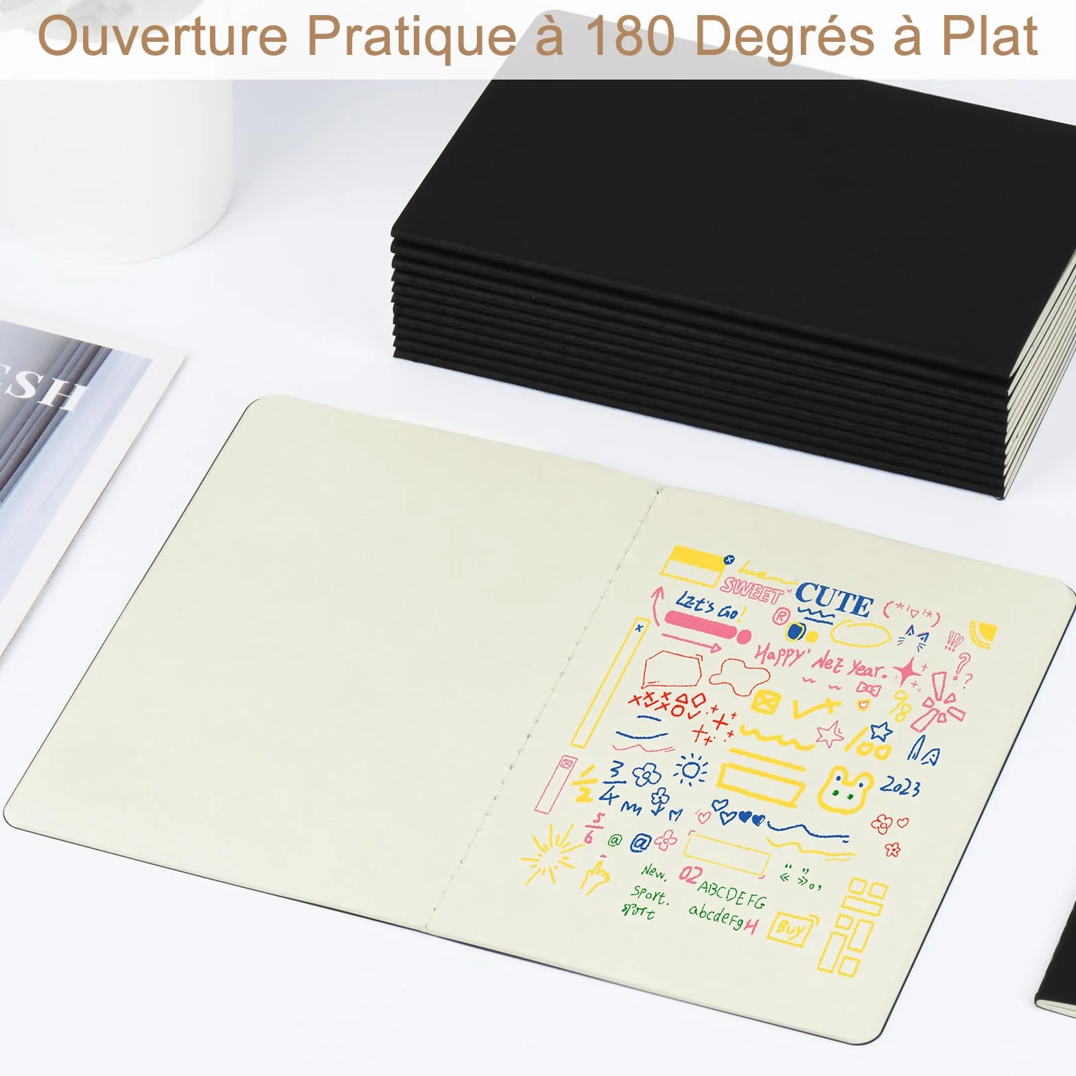 Cahiers A5 Lot de 5 Blocs Carnet de Notes Couverture Kraft Noir 60 Pages