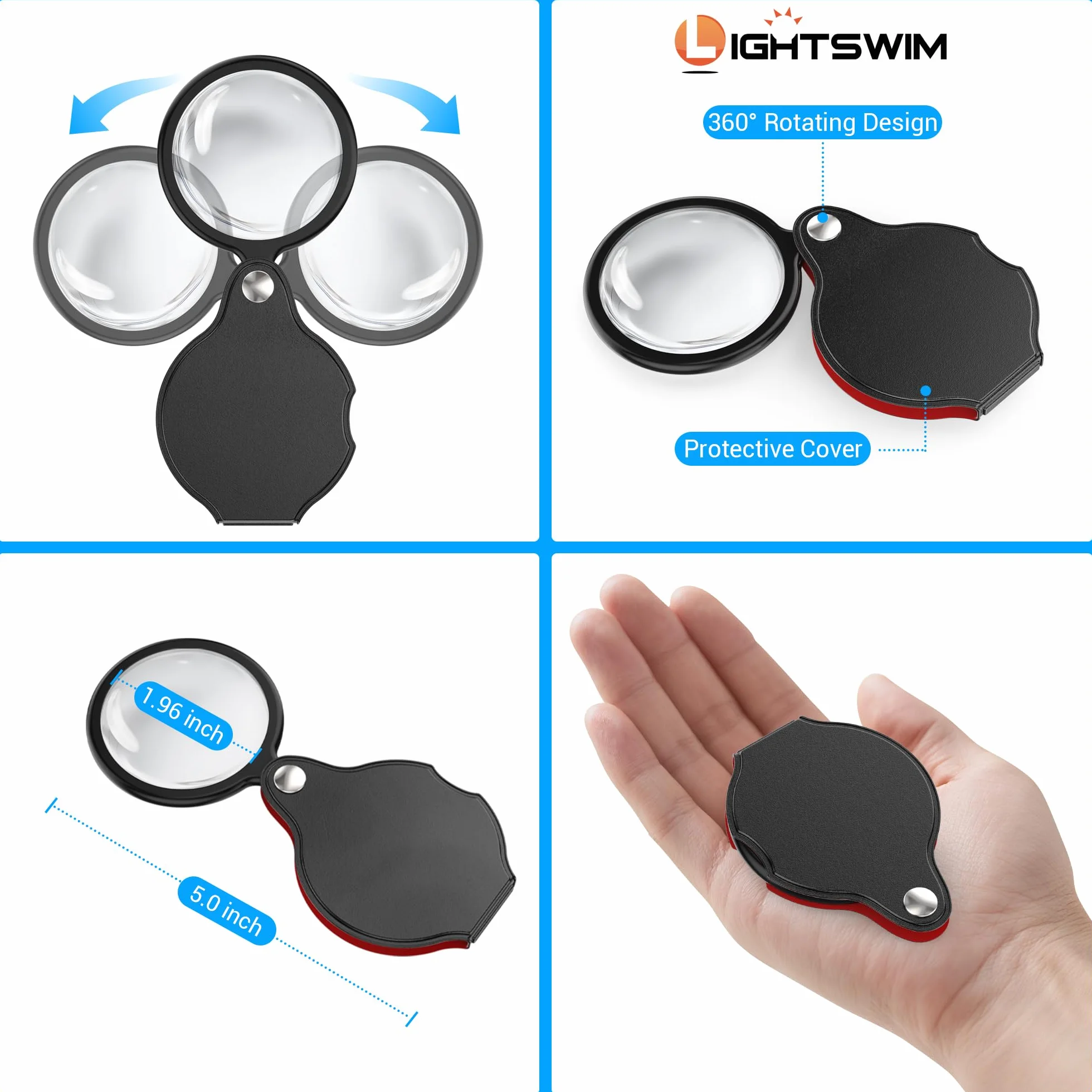 Loupe de cou 138 mm 5x avec lumière pour travaux rapprochés, comprend 2 lunettes grossissantes x10 avec étui