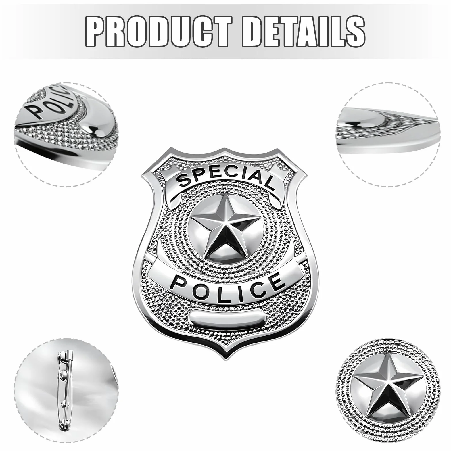 Lot de 2 badges Sariputa argentés police pour enfants accessoires costume Halloween