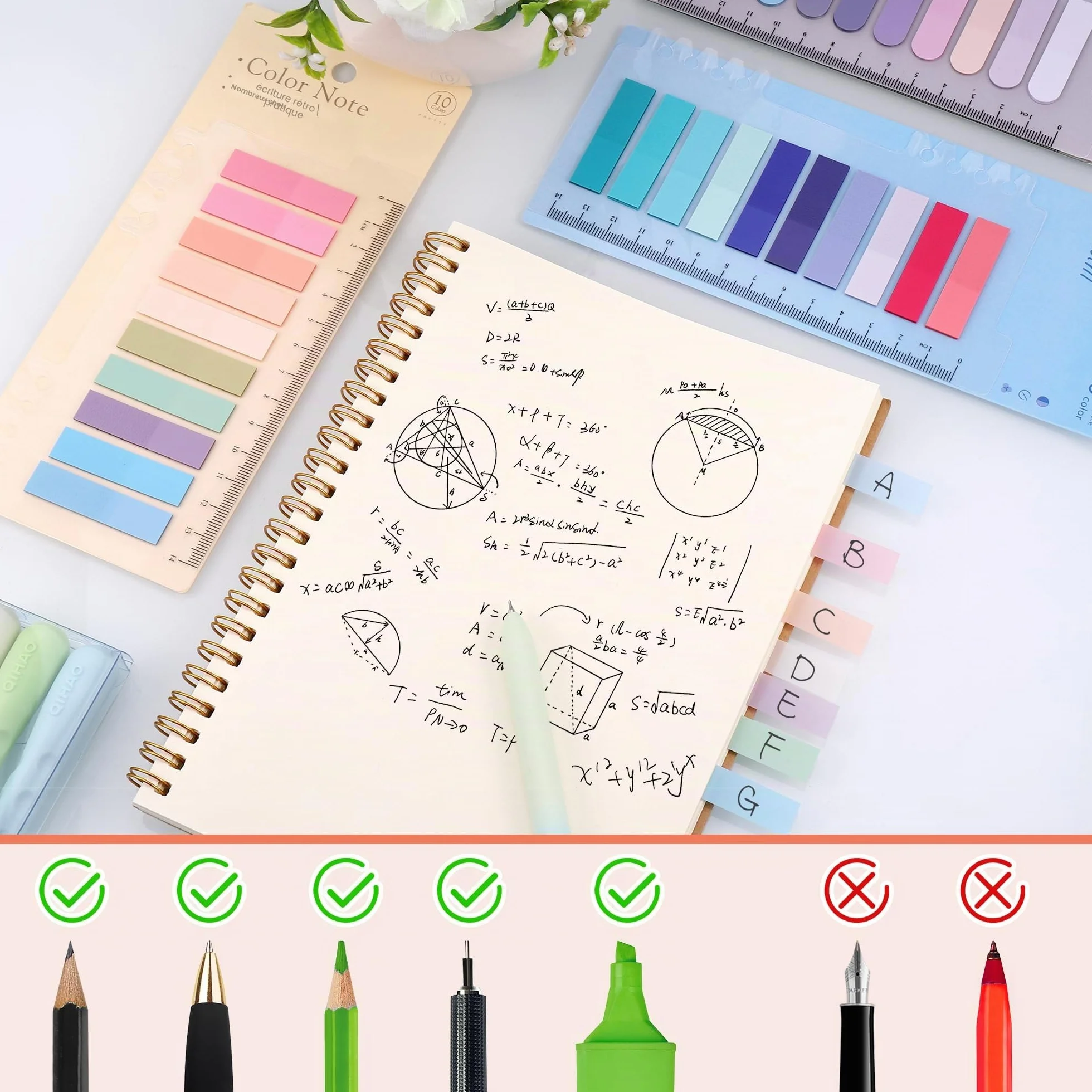 JIANTA 2000 Pièces Marque Page Adhésif, 10 Styles Index Tabs avec Règle, Bookmark Sticky Notes