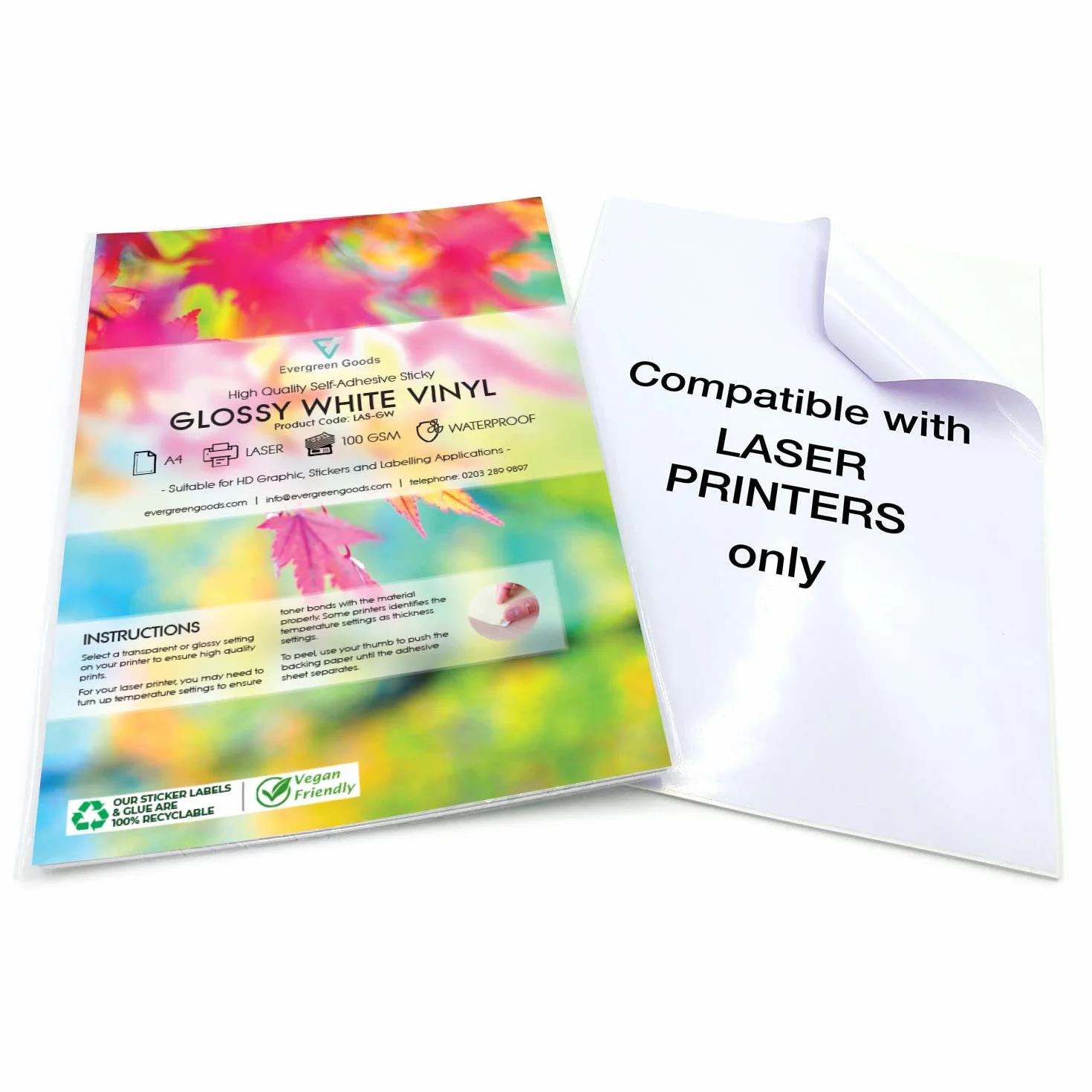 Papier vinyle blanc imperméable A4 pour impression laser, lot de 10 feuilles autocollantes brillantes