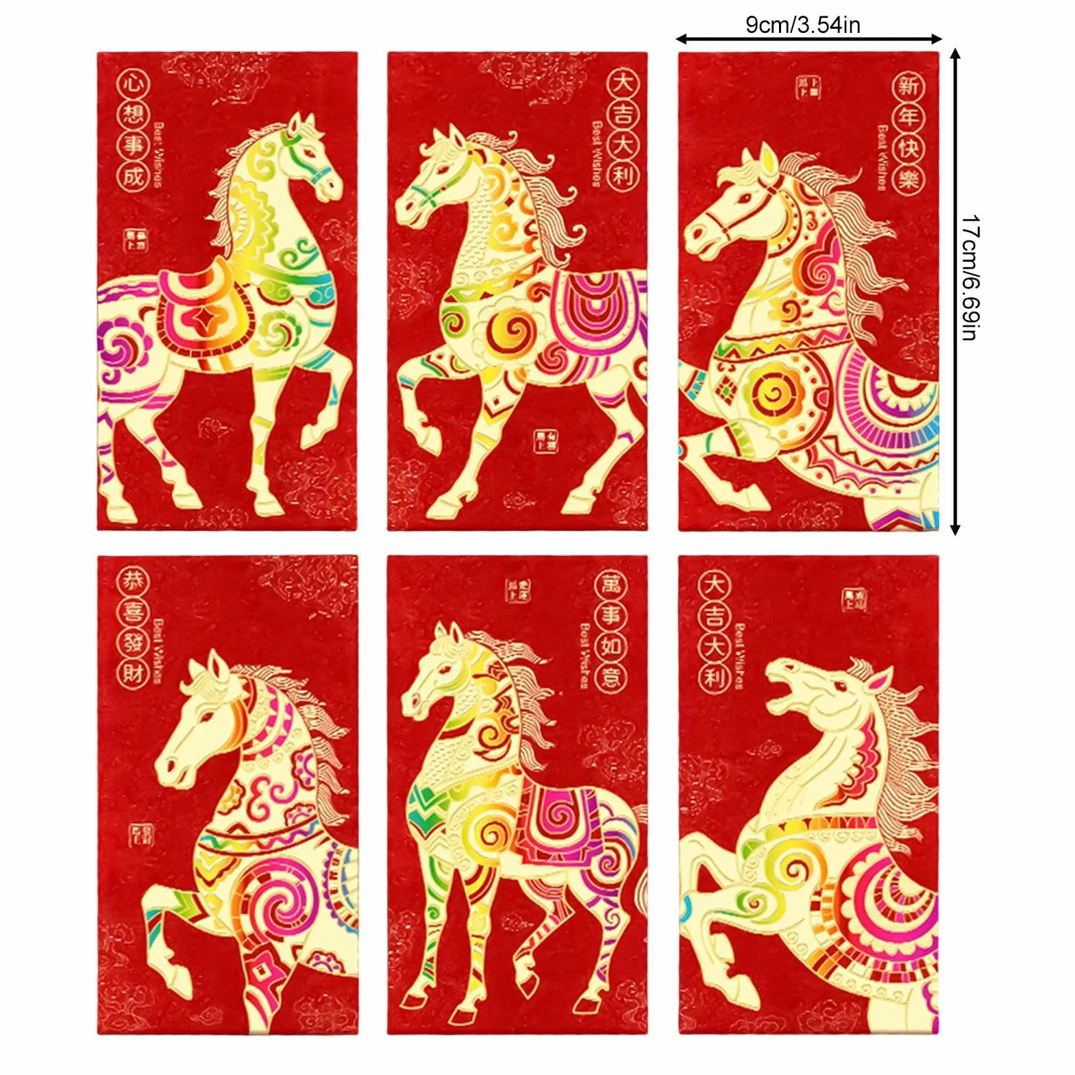 Enveloppe Rouge Chinoise Nouvel An Chinois 6 Pièces Grand 2026 Paquet Argent Rouge Feuille Année Cheval
