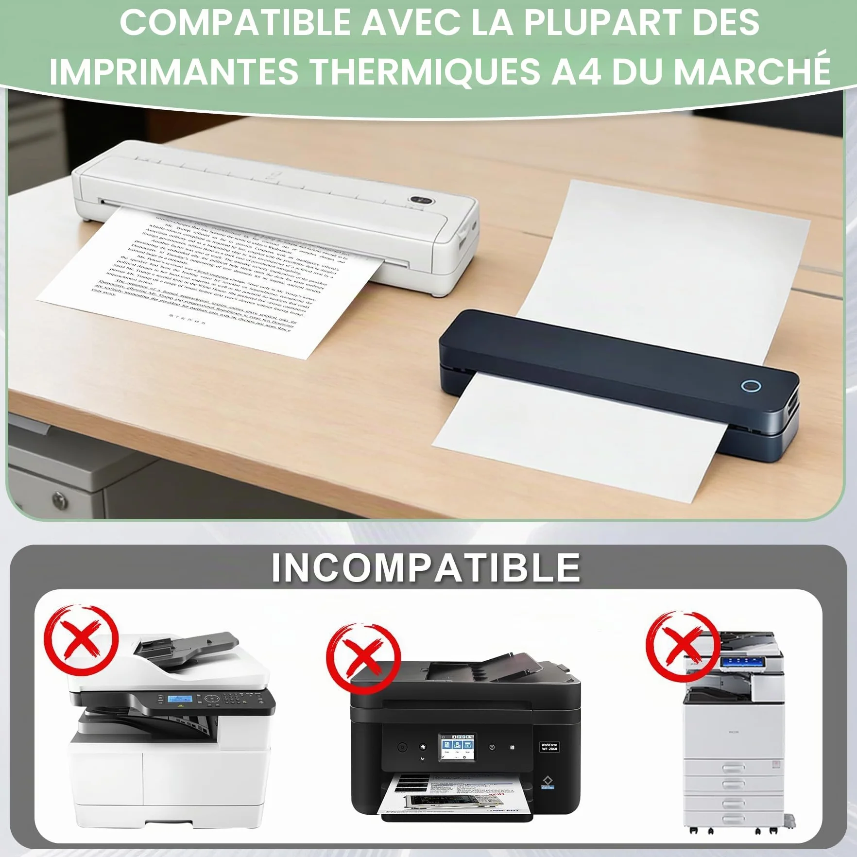 Papier Thermique A4 Pliable 200 Feuilles Sans BPA Séchage Rapide pour Imprimante Thermique